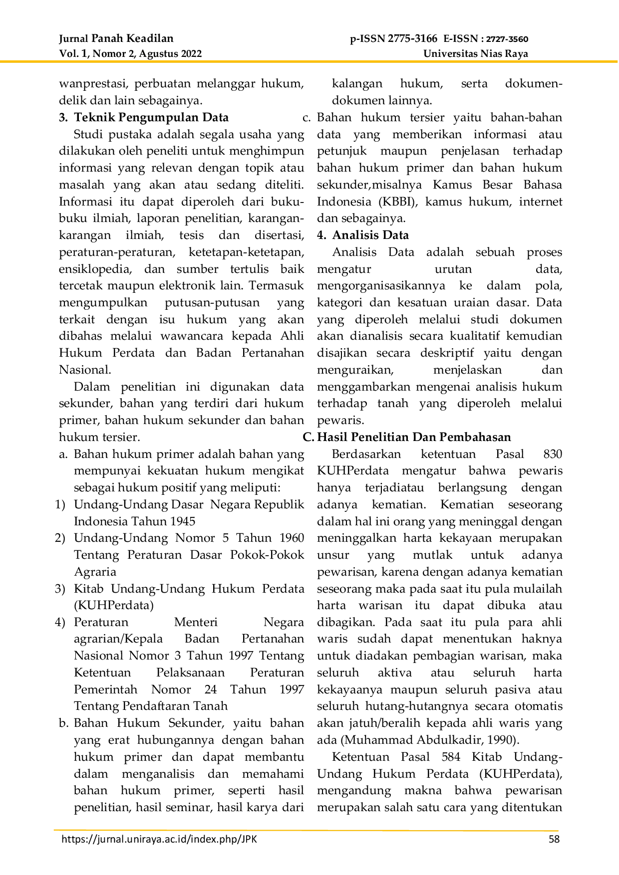 JURIS Kepemilikan Hak Atas Tanah Warisan Yang Diperoleh Melalui Harta Peninggalan Orang Tua