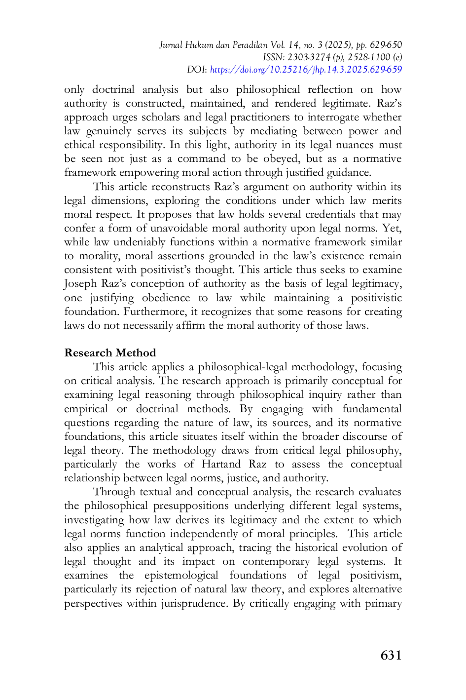 JURIS Acting Rightly For The Right Reason Joseph Raz s Philosophical Thoughts About Authority