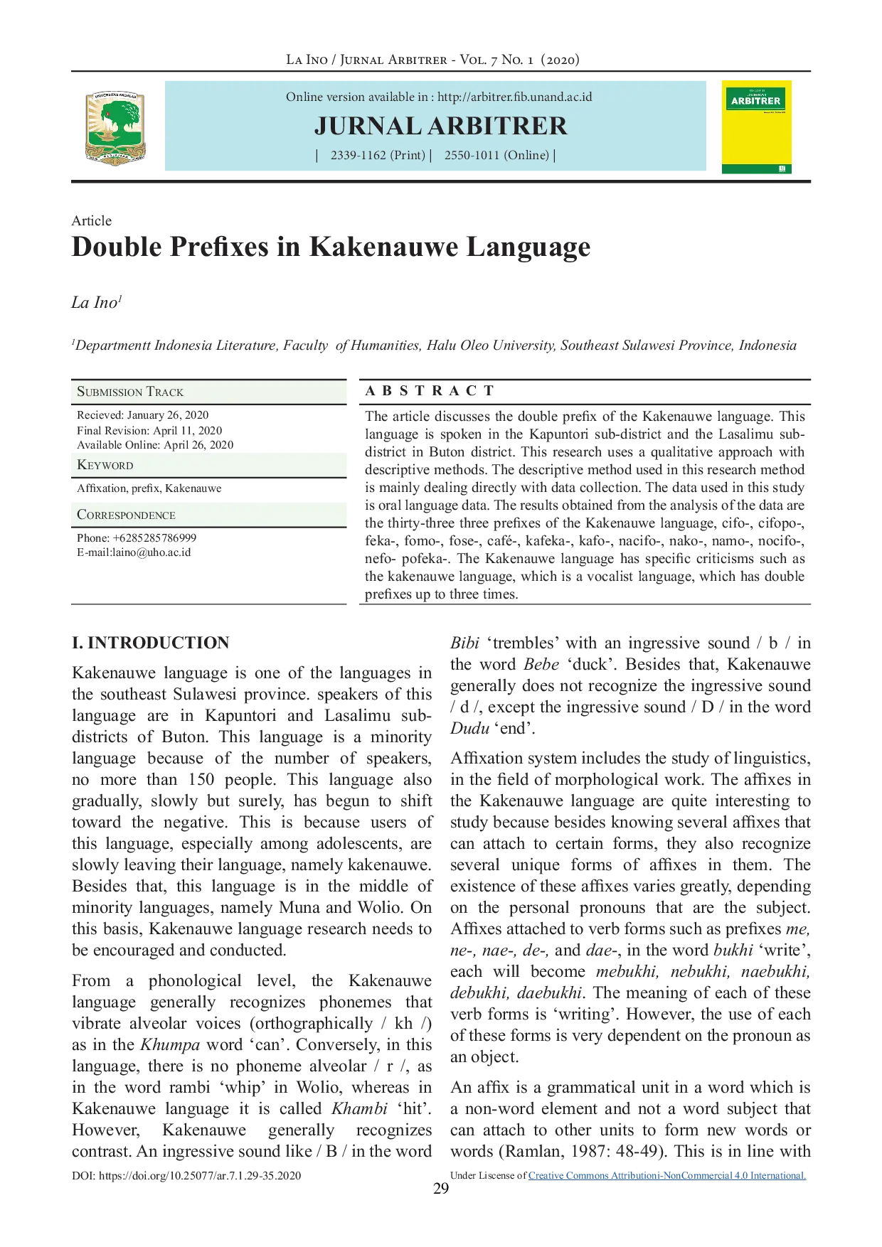 JURIS Double Prefixes in Kakenauwe Language