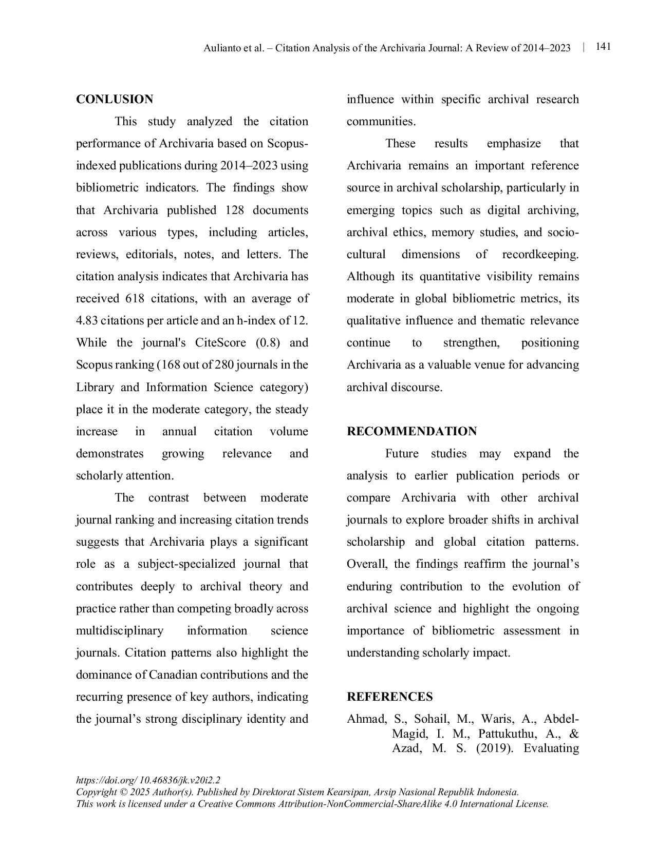 JURIS Analisis Sitasi Jurnal Archivaria Tinjauan 2014 2023