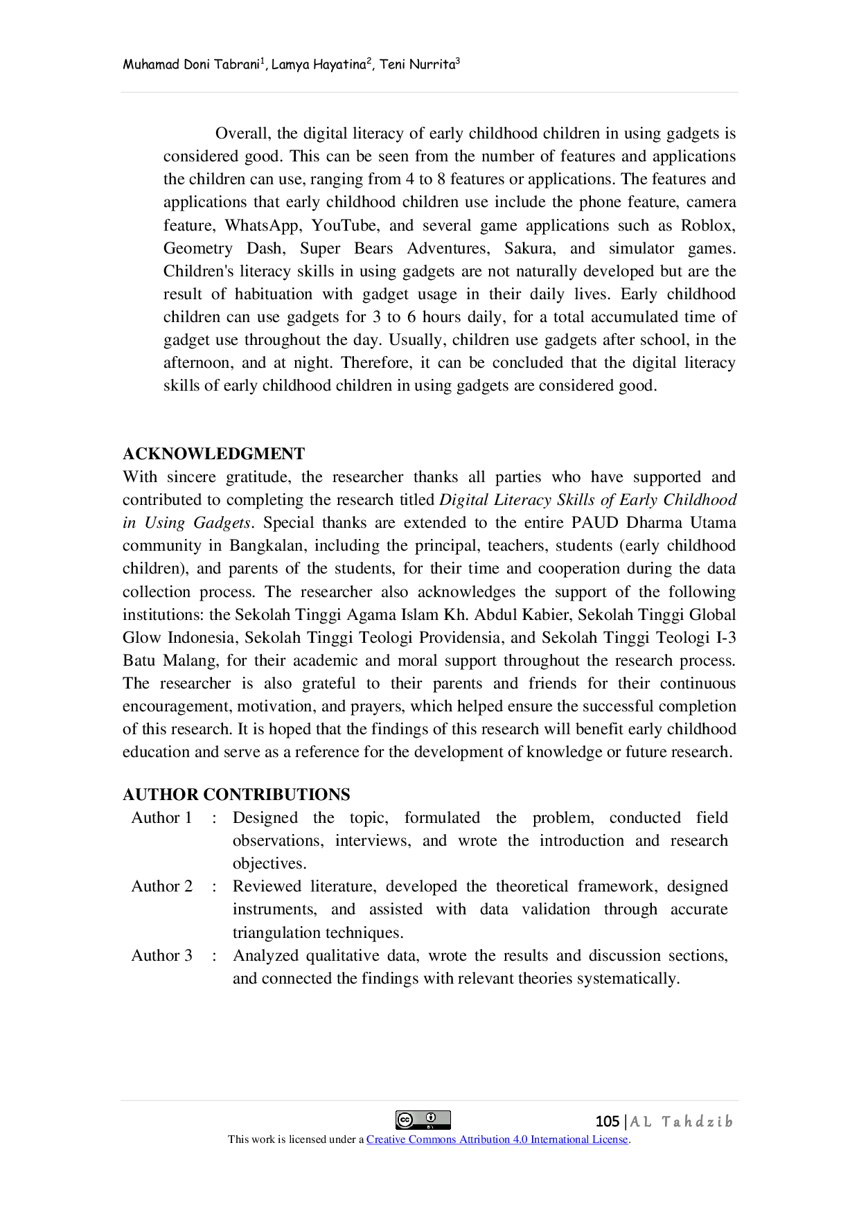 JURIS Digital Literacy Skills of Early Childhood in Using Gadgets