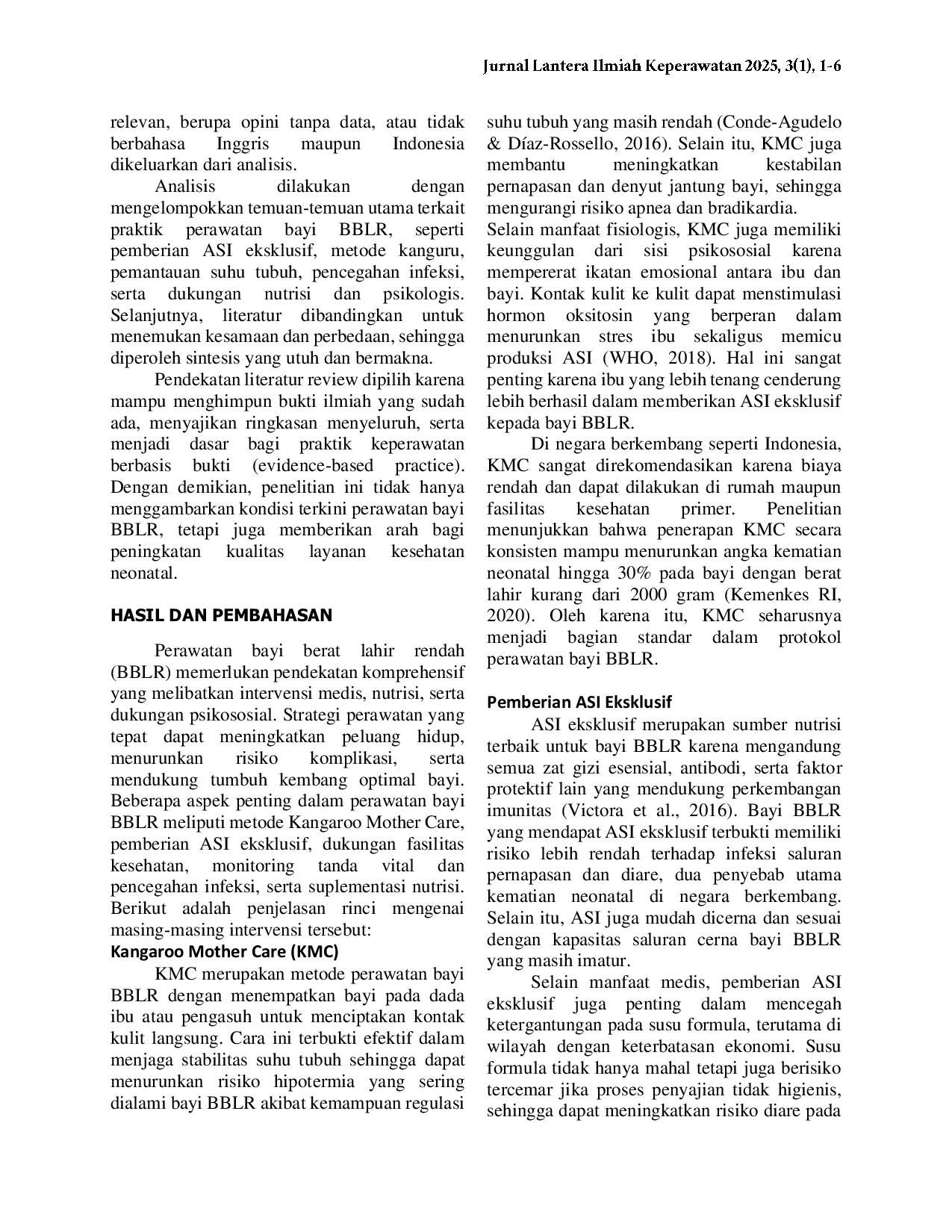 JURIS Perawatan Bayi Berat Lahir Rendah BBLR Tinjauan Literatur tentang Strategi Medis Nutrisi dan Dukungan Psikososial