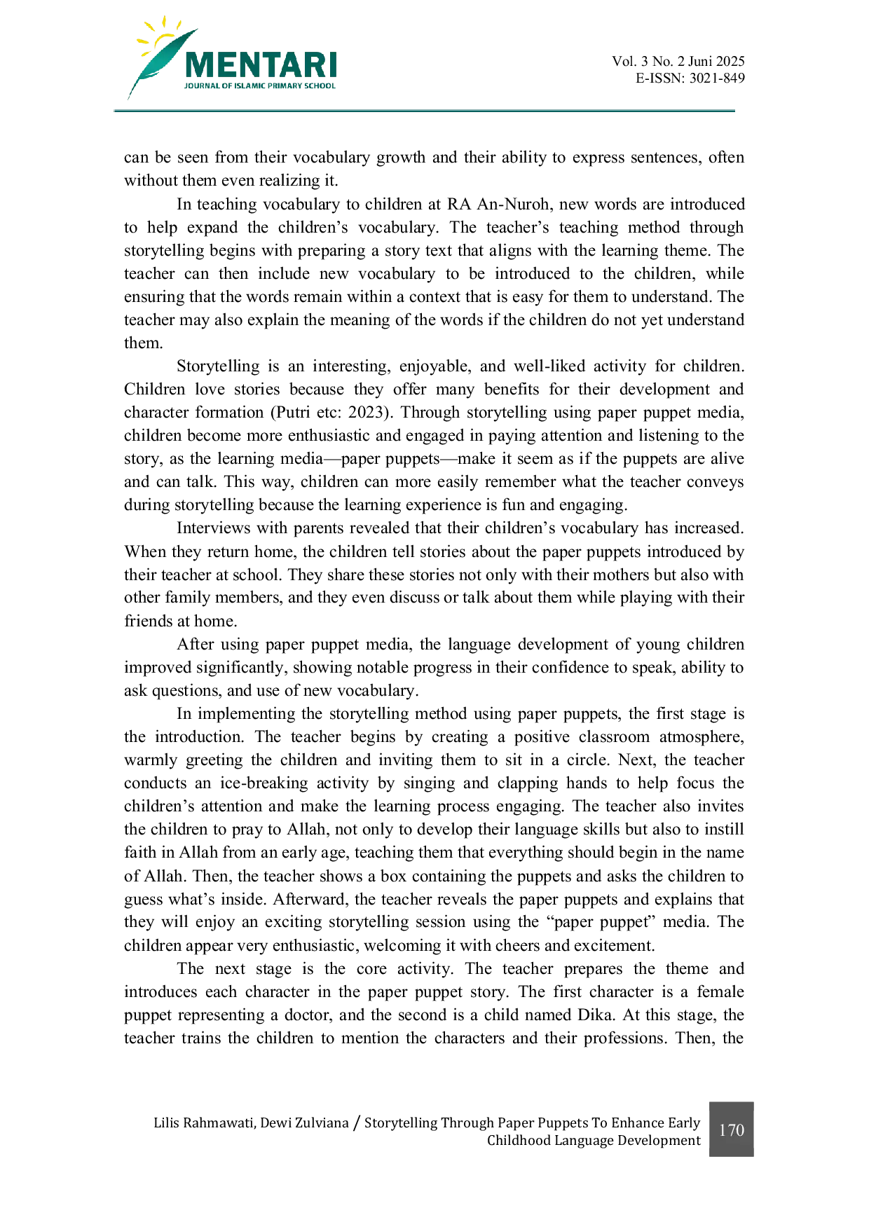 JURIS Storytelling Through Paper Puppets To Enhance Early Childhood Language Development