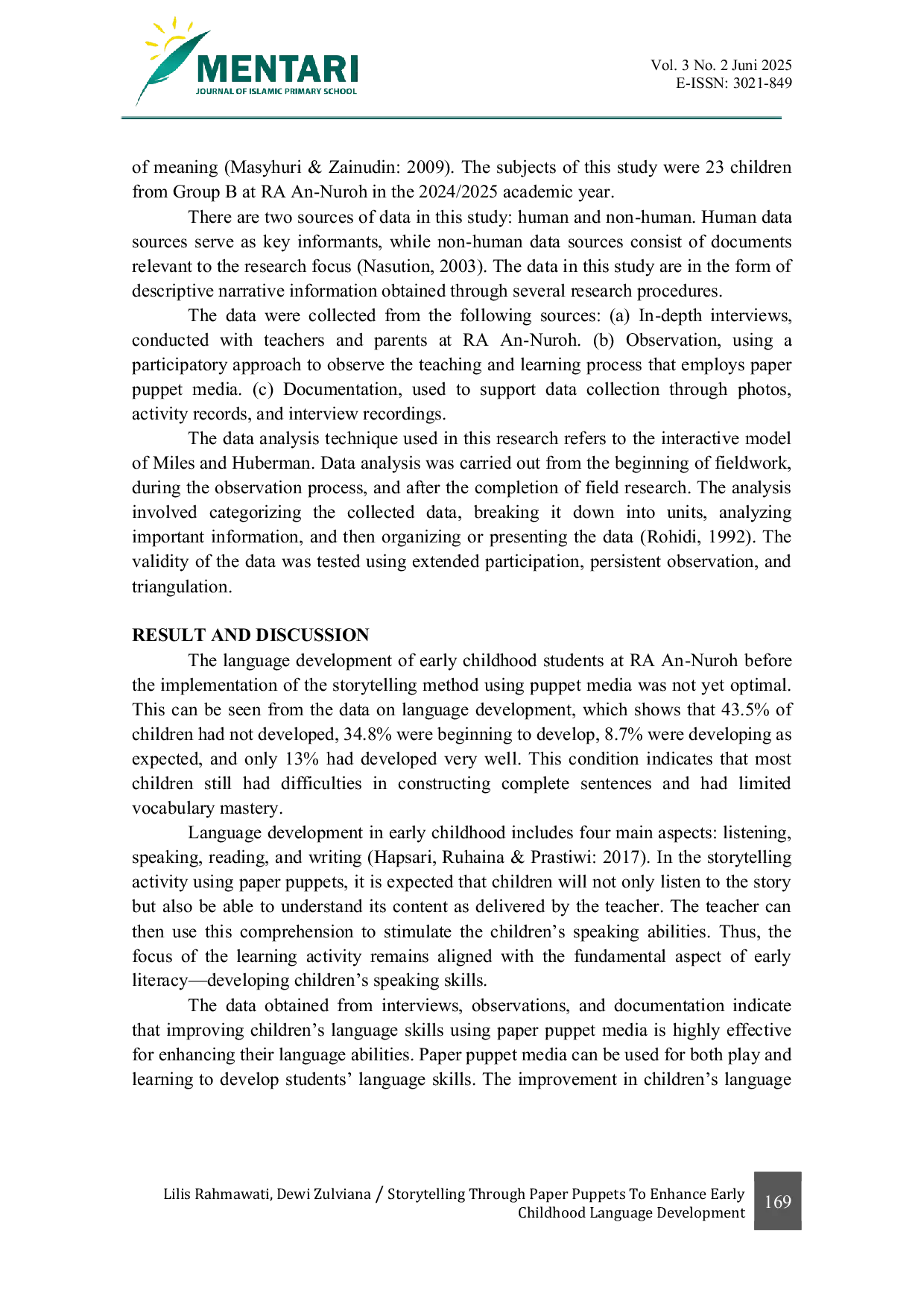 JURIS Storytelling Through Paper Puppets To Enhance Early Childhood Language Development