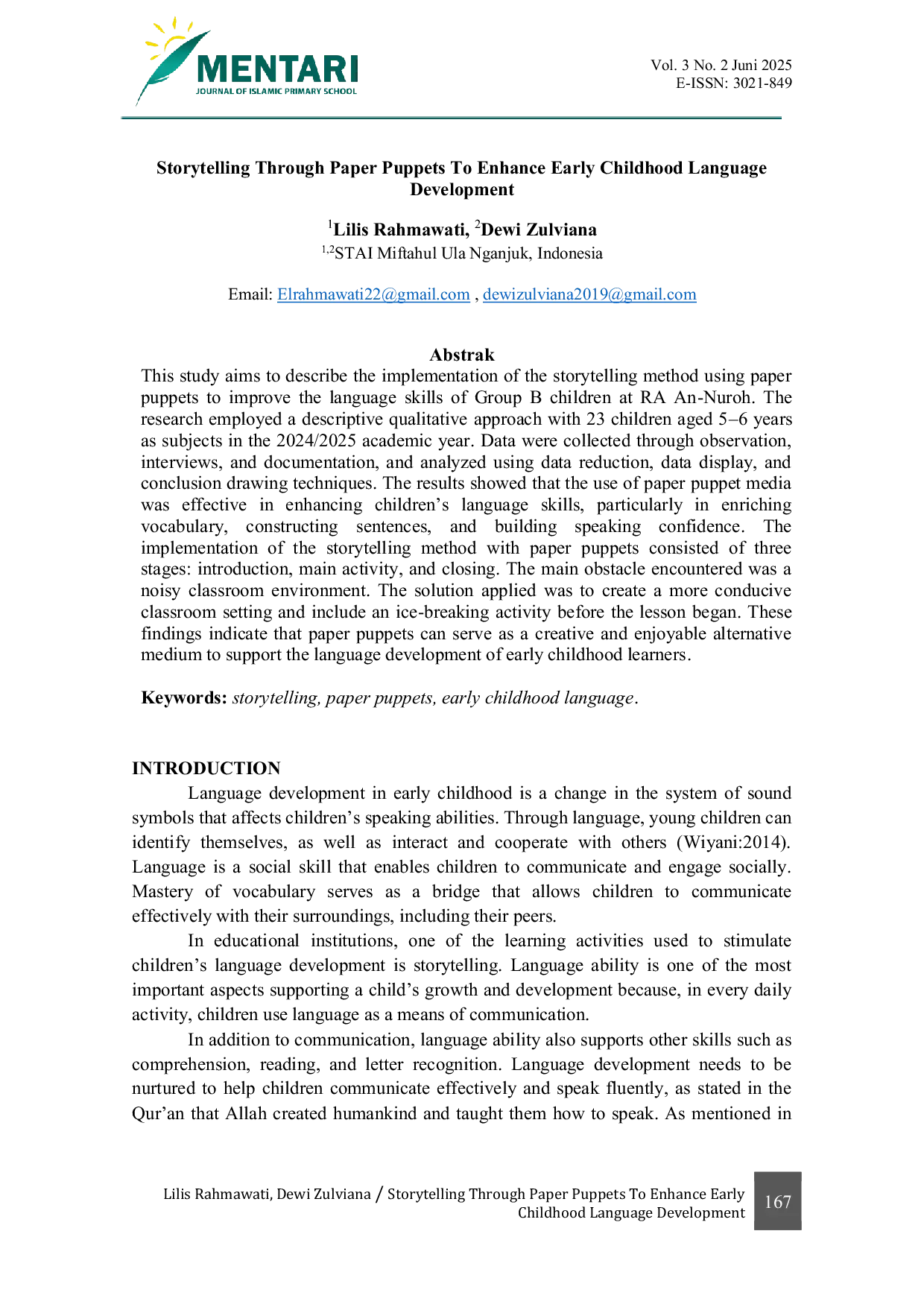 JURIS Storytelling Through Paper Puppets To Enhance Early Childhood Language Development