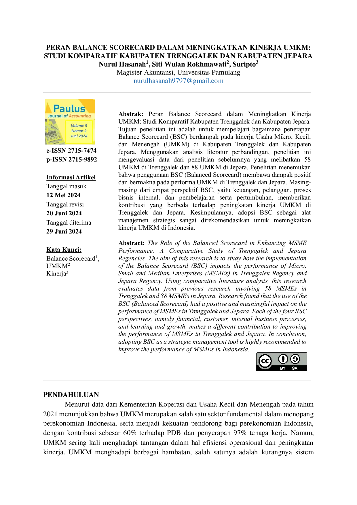 JURIS Peran Balance Scorecard dalam Meningkatkan Kinerja UMKM Studi Komparatif Kabupaten Trenggalek dan Kabupaten Jepara