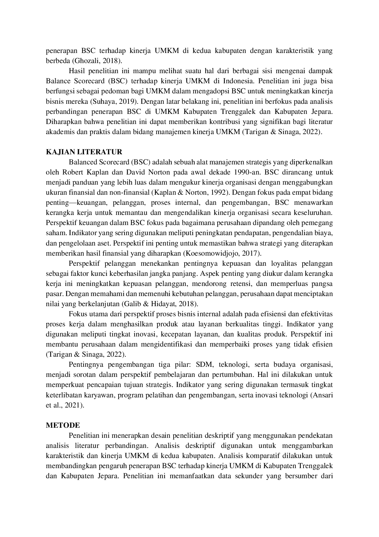 JURIS Peran Balance Scorecard dalam Meningkatkan Kinerja UMKM Studi Komparatif Kabupaten Trenggalek dan Kabupaten Jepara