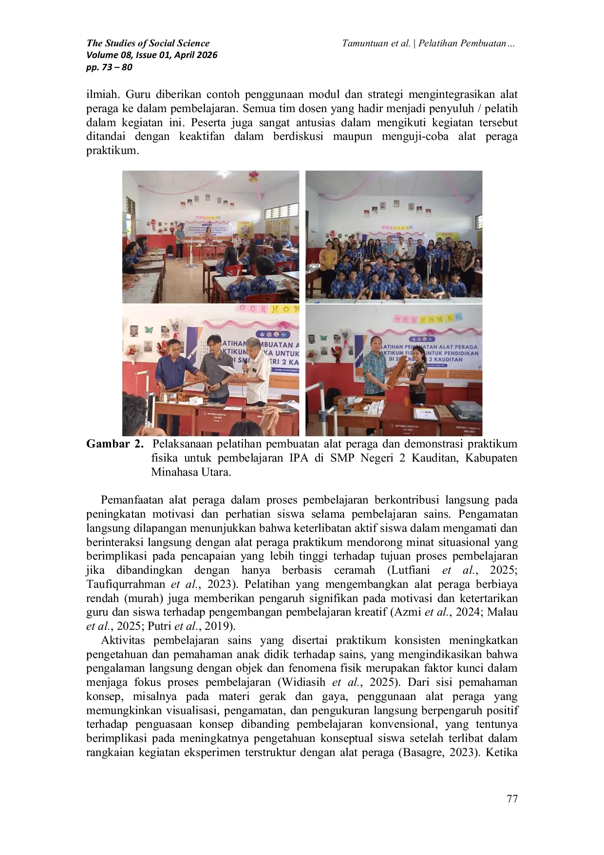 JURIS Pelatihan Pembuatan Alat Peraga Pembelajaran Fisika di SMP Negeri 2 Kauditan Kabupaten Minahasa Utara