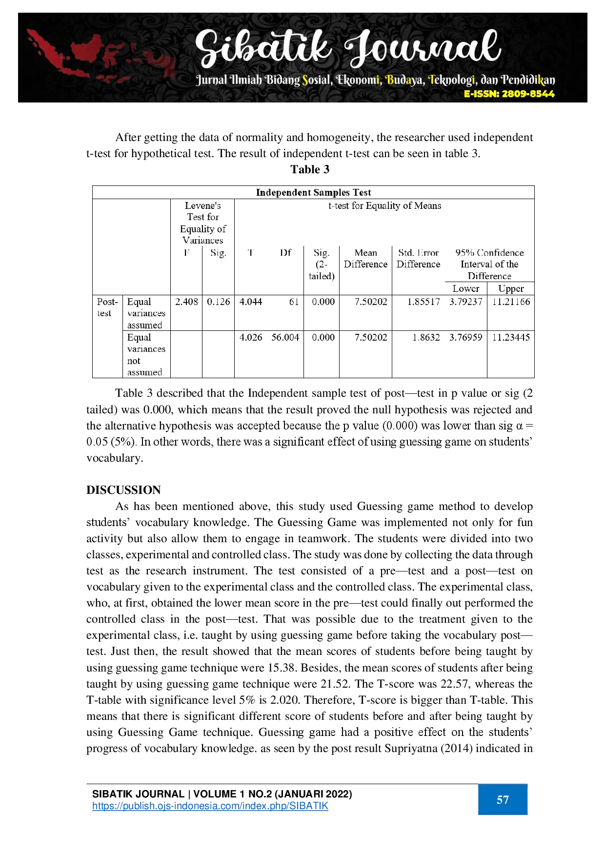 juris The Effect of Guessing Game on Students Vocabulary Knowledge A Quasi experimental Study at the Seventh Grade of a State Islamic Junior High School of Tangerang Selatan