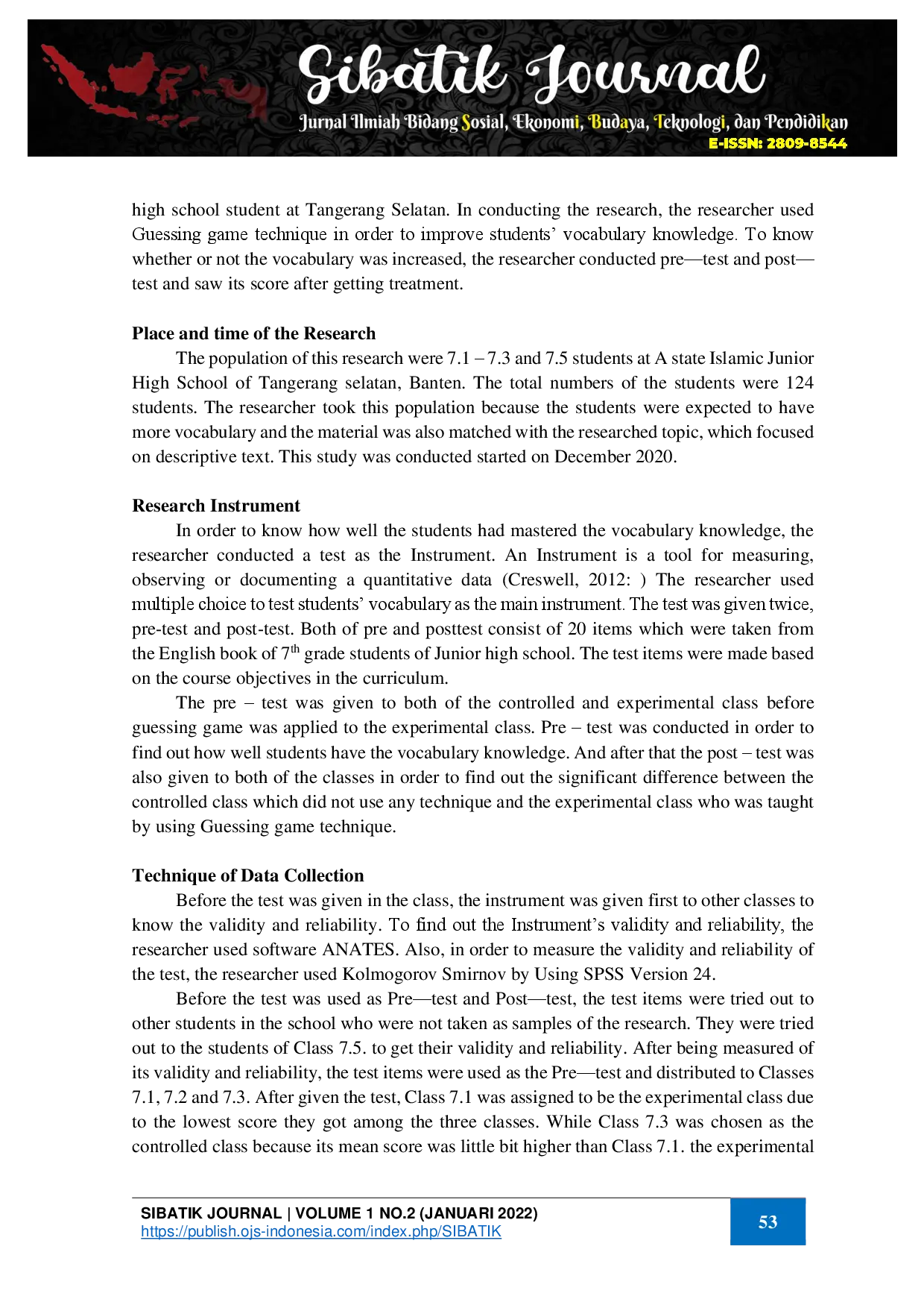 juris The Effect of Guessing Game on Students Vocabulary Knowledge A Quasi experimental Study at the Seventh Grade of a State Islamic Junior High School of Tangerang Selatan