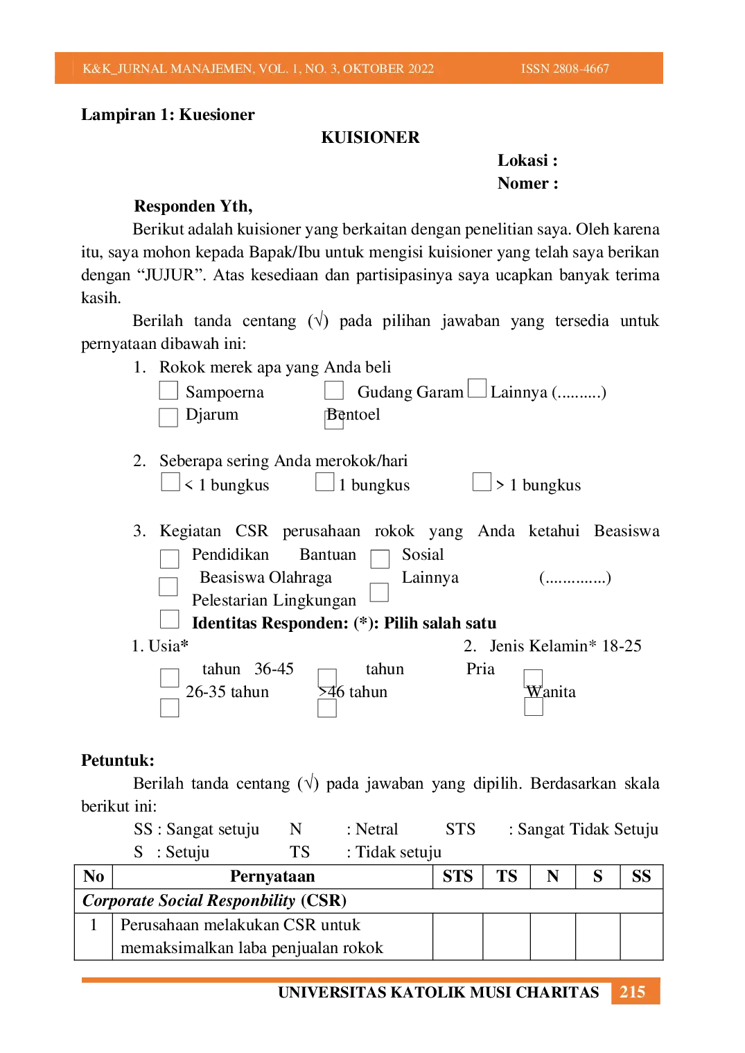 JURIS Pengaruh Corporate Social Responsibility Terhadap Word Of Mouth Dan Reputasi Perusahaan Sebagai Variabel Intervening Pada Perusahaan Rokok Di Kota Palembang