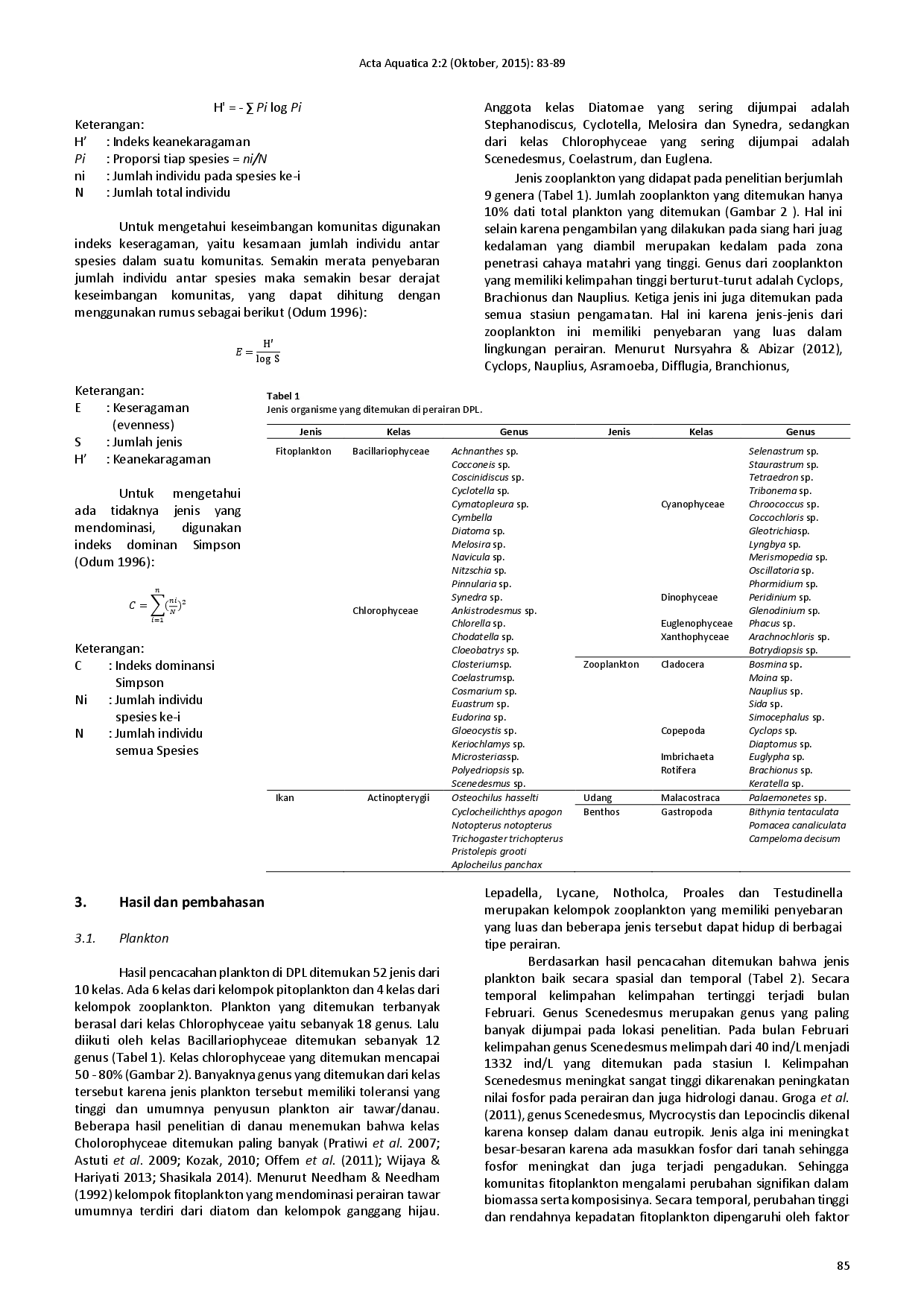 juris Struktur komunitas biologi di Danau Pondok Lapan Kabupaten Langkat Provinsi Sumatera Utara