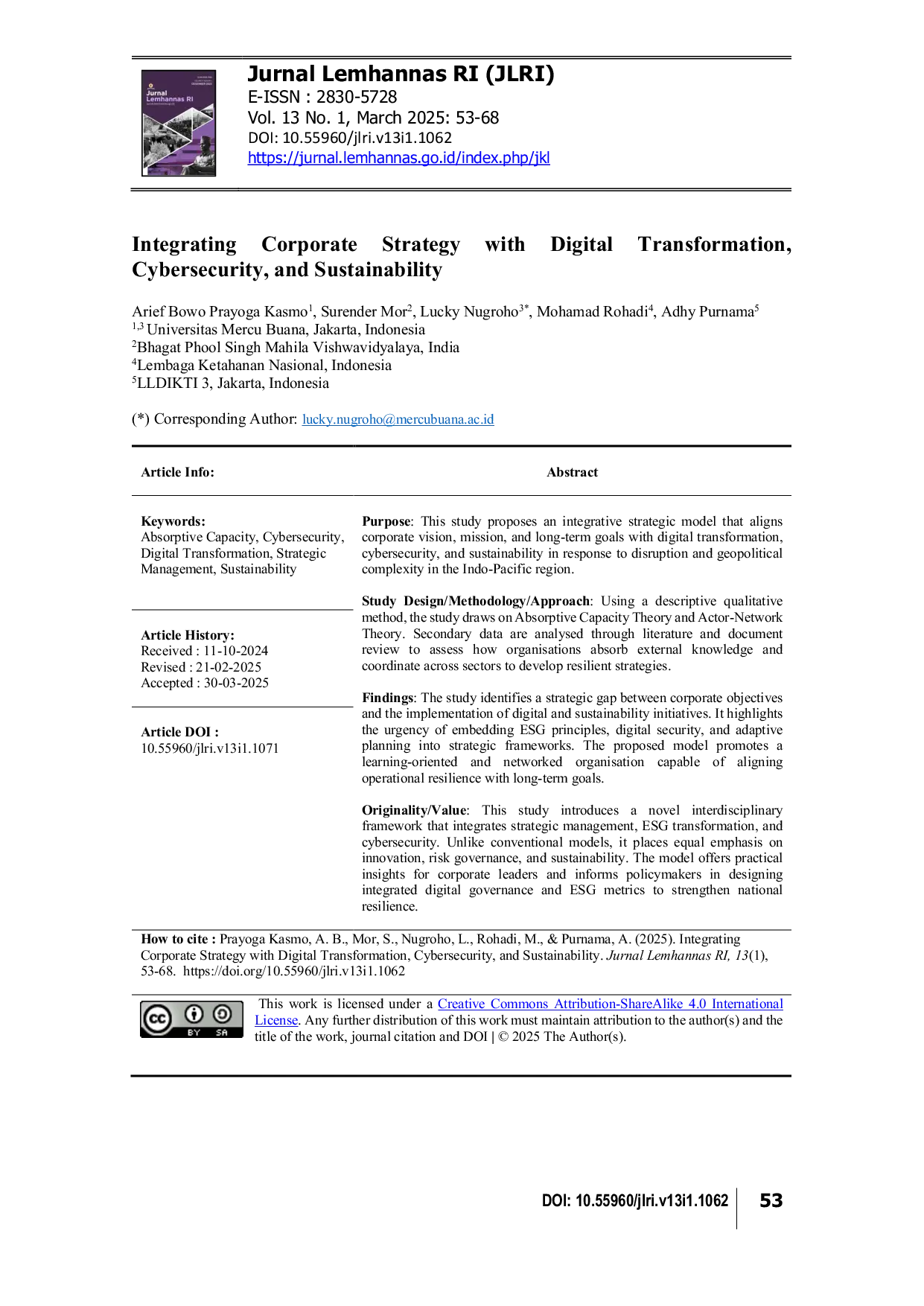 JURIS Integrating Corporate Strategy with Digital Transformation Cybersecurity and Sustainability