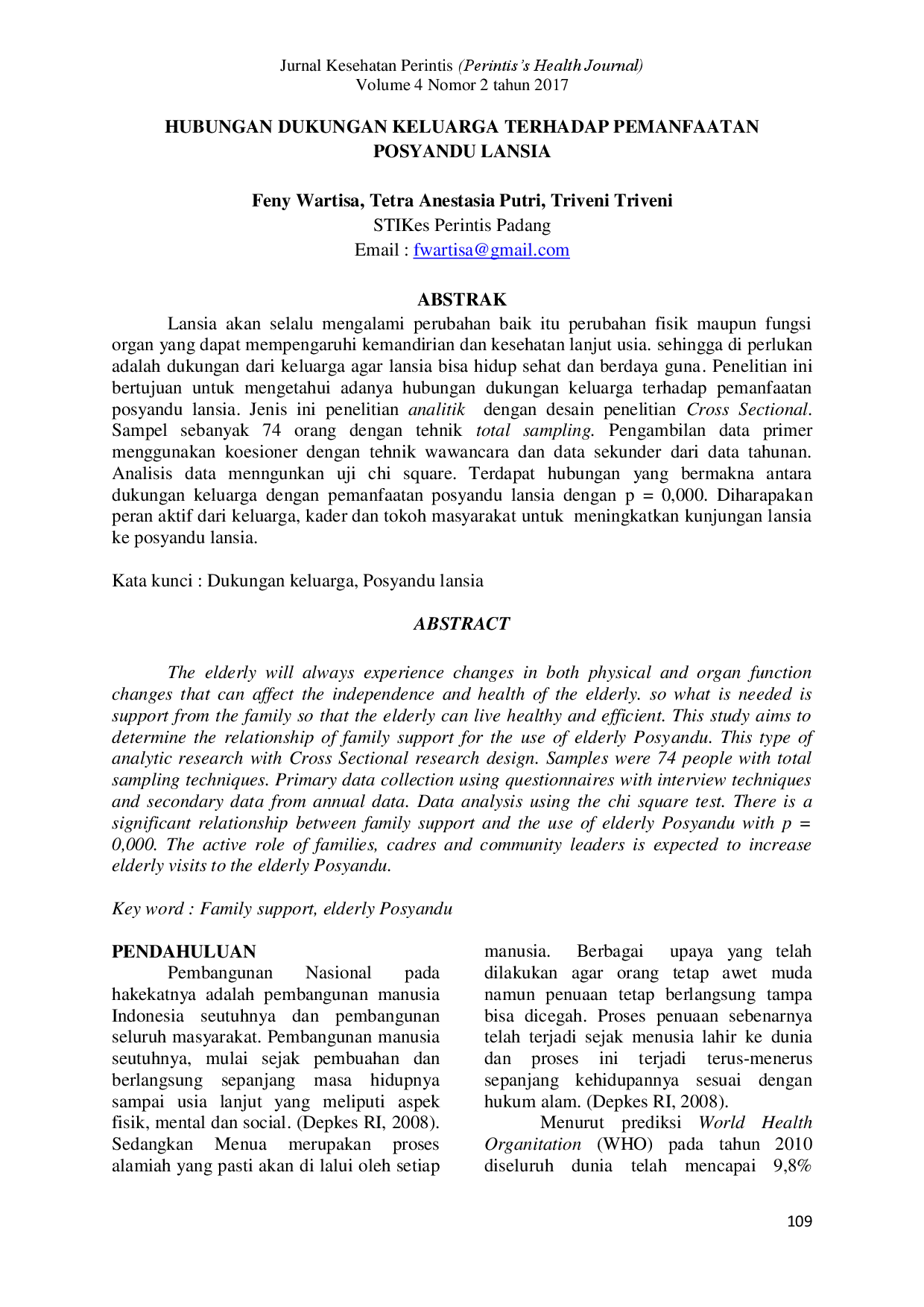 juris Hubungan Dukungan Keluarga Terhadap Pemanfaatan Posyandu Lansia