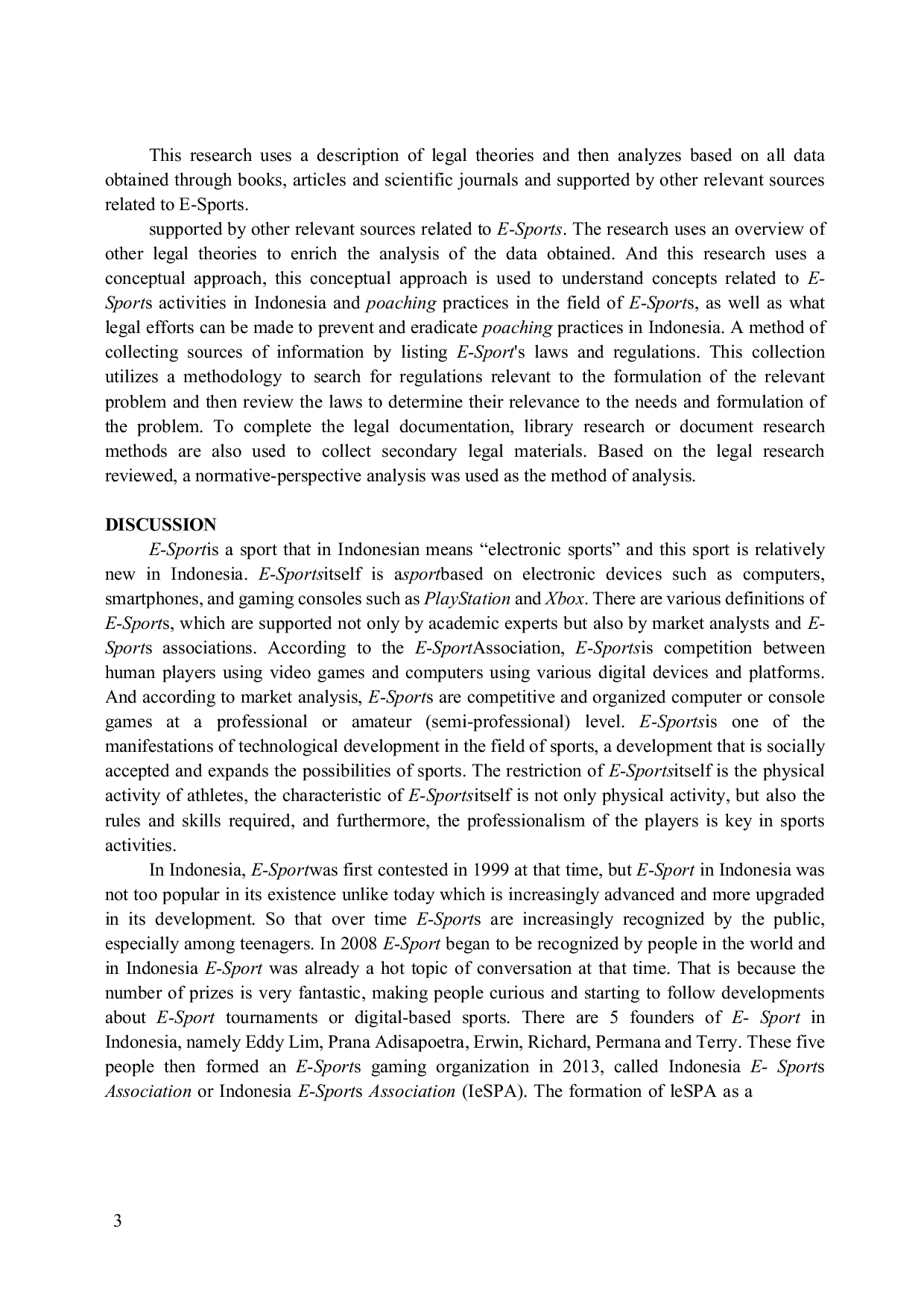 JURIS Legal Protection Against E Sport Player Losses Carried Out By One Of The Managements In Indonesia