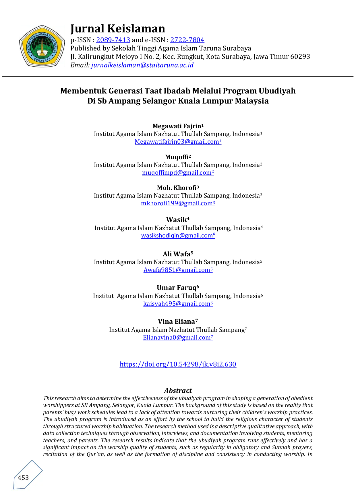 JURIS Membentuk Generasi Taat Ibadah Melalui Program Ubudiyah di Sb Ampang Selangor Kuala Lumpur Malaysia