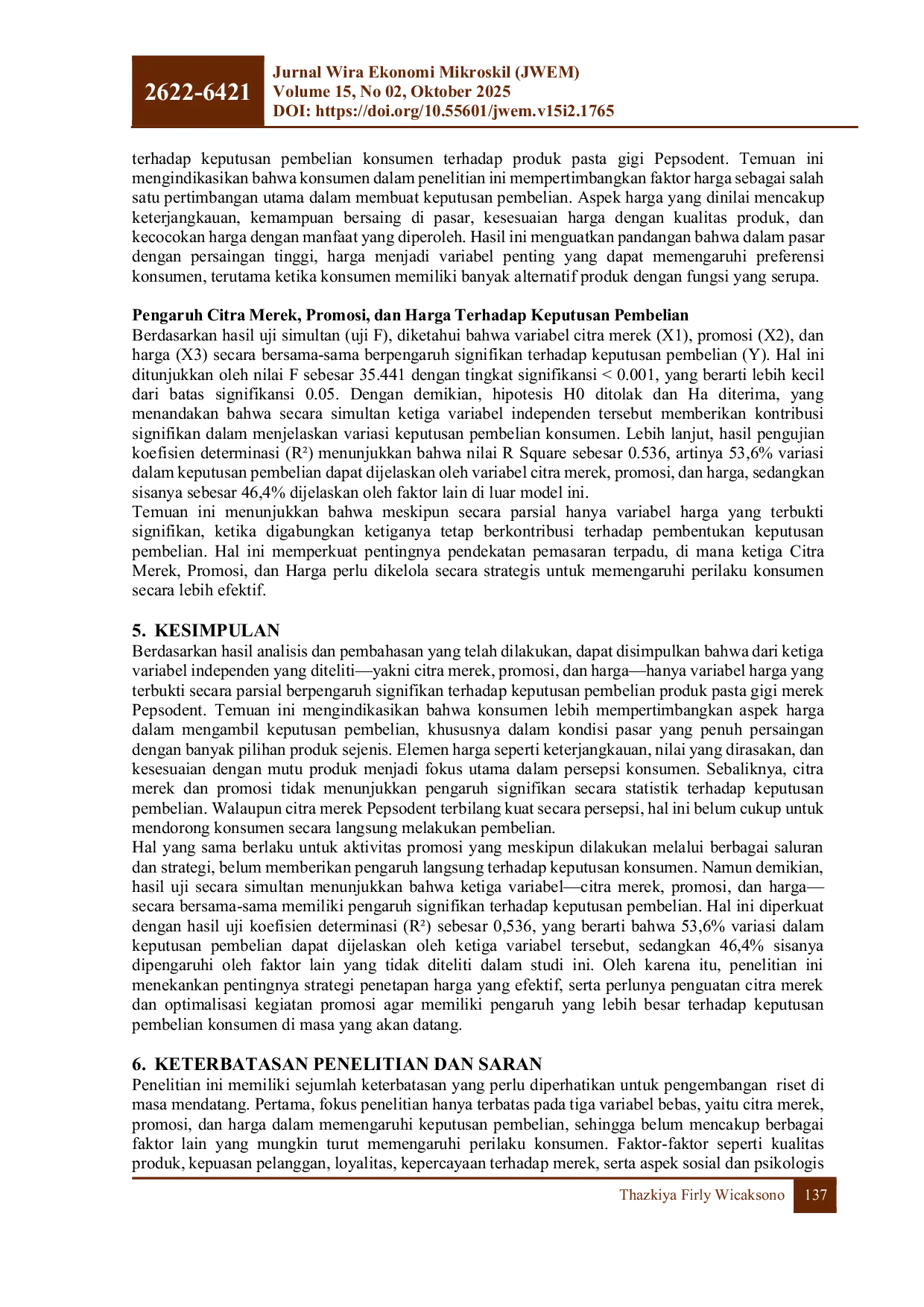 JURIS Pengaruh Citra Merek Promosi Dan Harga Terhadap Keputusan Pembelian Pada Produk Pasta Gigi Pepsodent