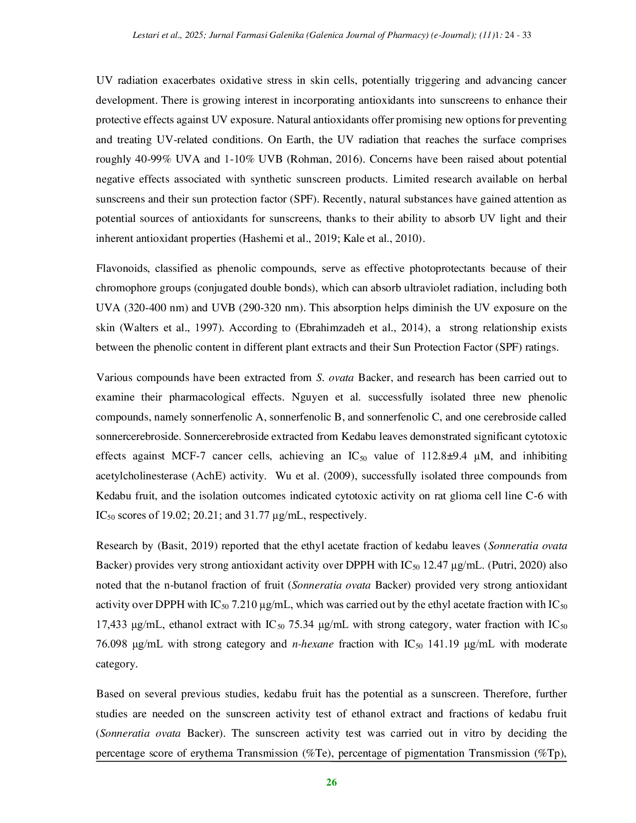 JURIS In Vitro Evaluation of Sunscreen Activity of Extract and Fraction of Kedabu Fruit Sonneratia ovata Backer