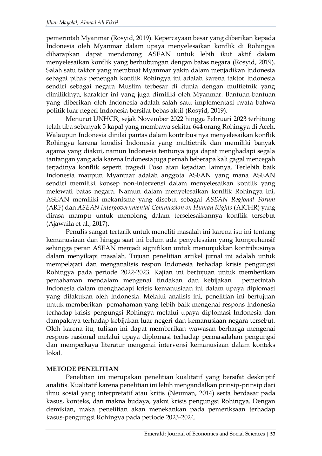 JURIS Respon Indonesia Terhadap Krisis Pengungsi Rohingya Periode 2022 2023