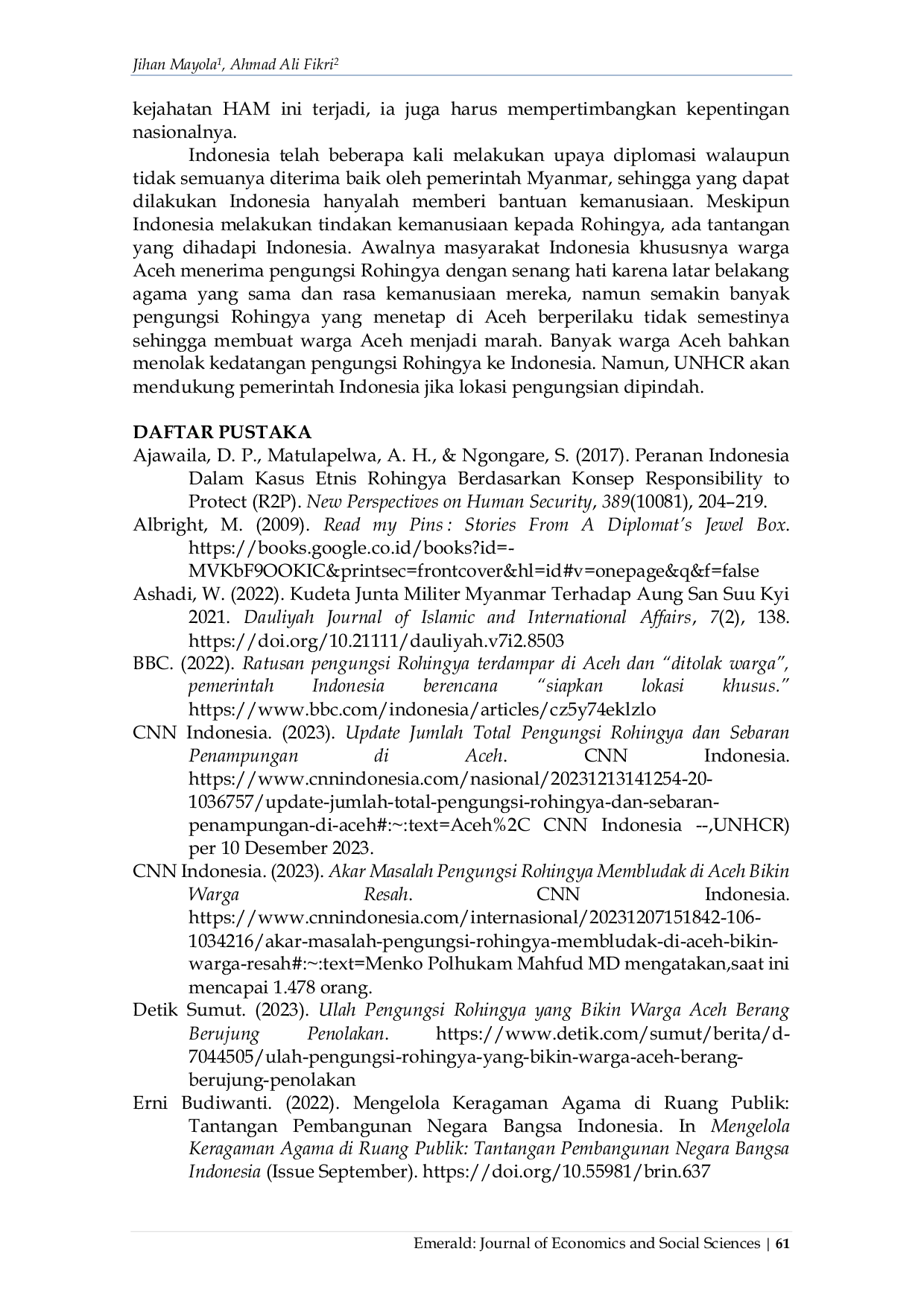 JURIS Respon Indonesia Terhadap Krisis Pengungsi Rohingya Periode 2022 2023