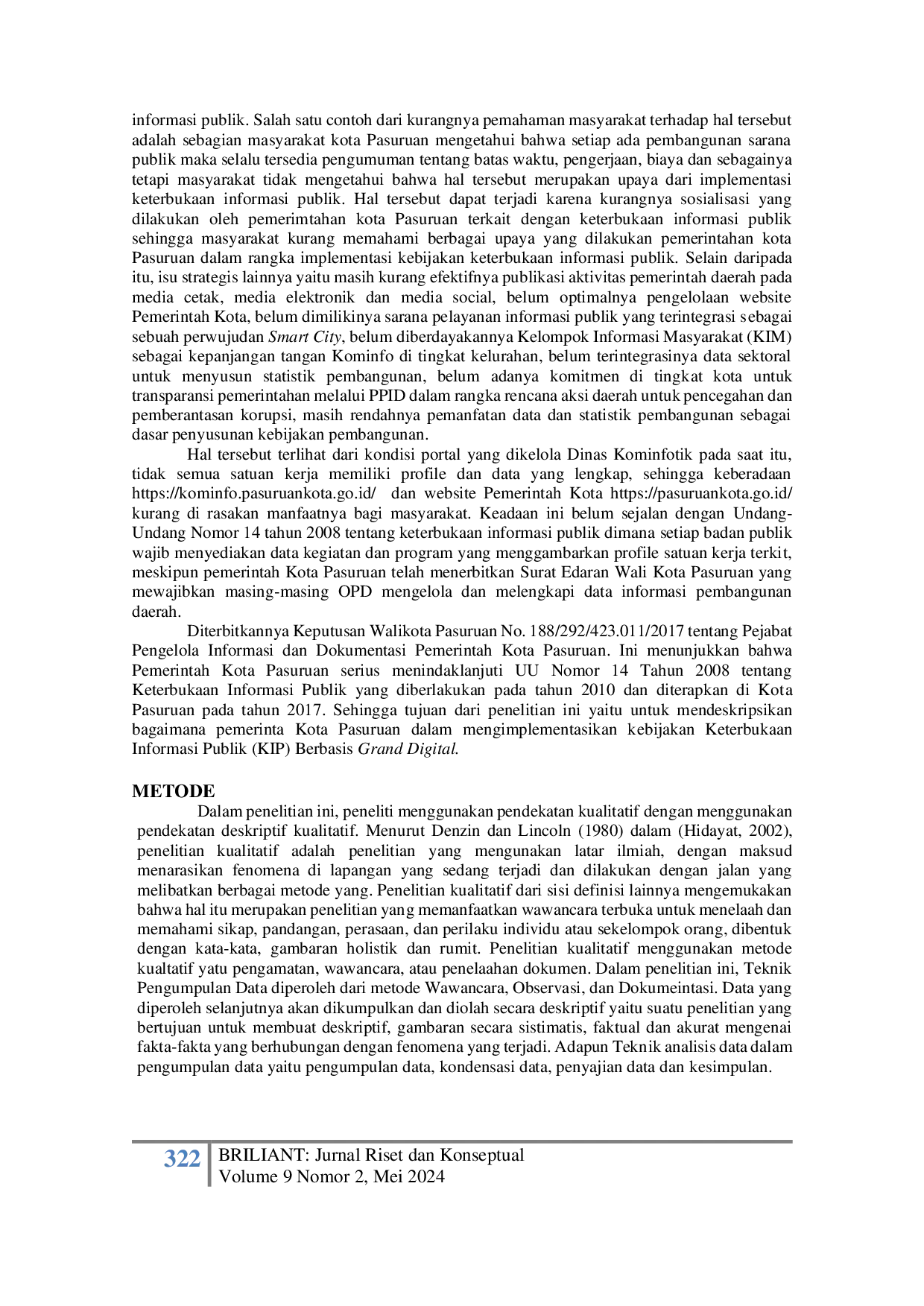 JURIS Implementasi Kebijakan Keterbukaan Informasi Publik KIP Berbasis Grand Digital Pemerintah Kota Pasuruan