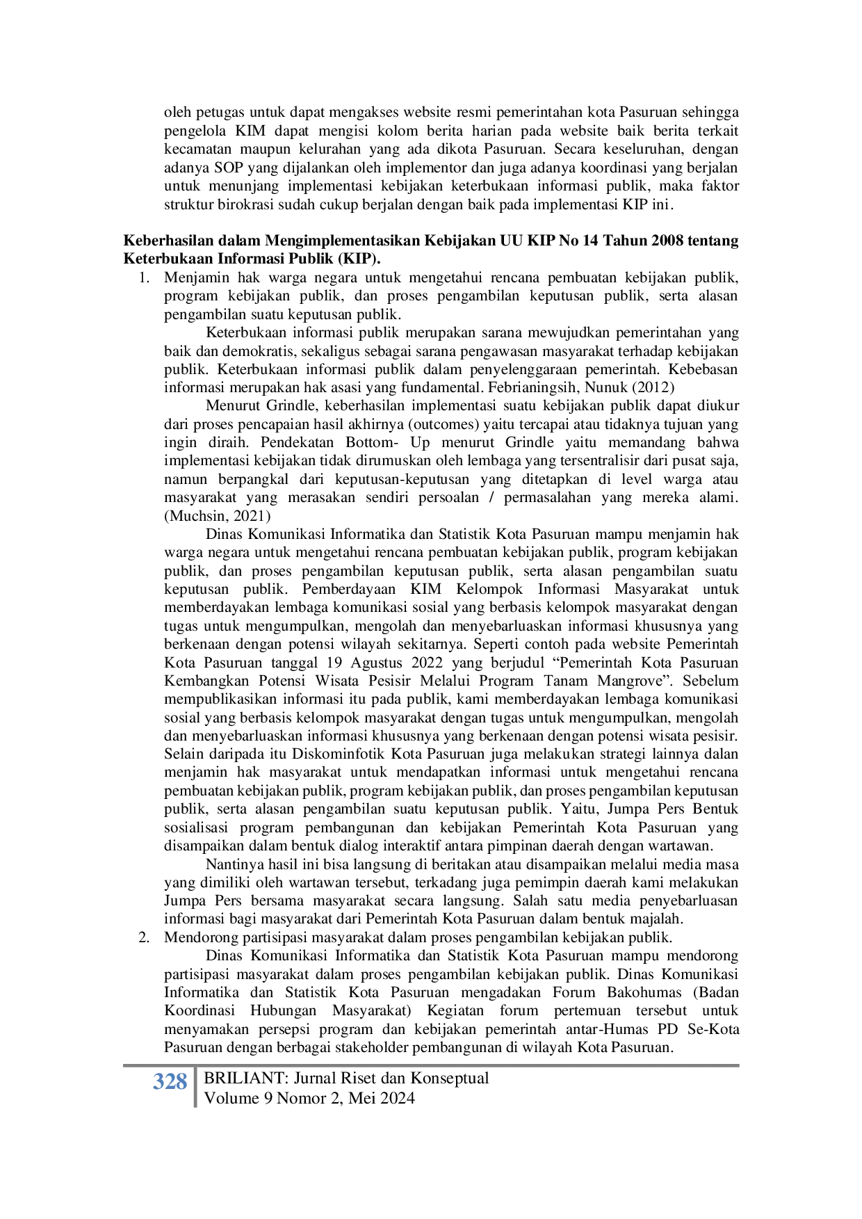 JURIS Implementasi Kebijakan Keterbukaan Informasi Publik KIP Berbasis Grand Digital Pemerintah Kota Pasuruan