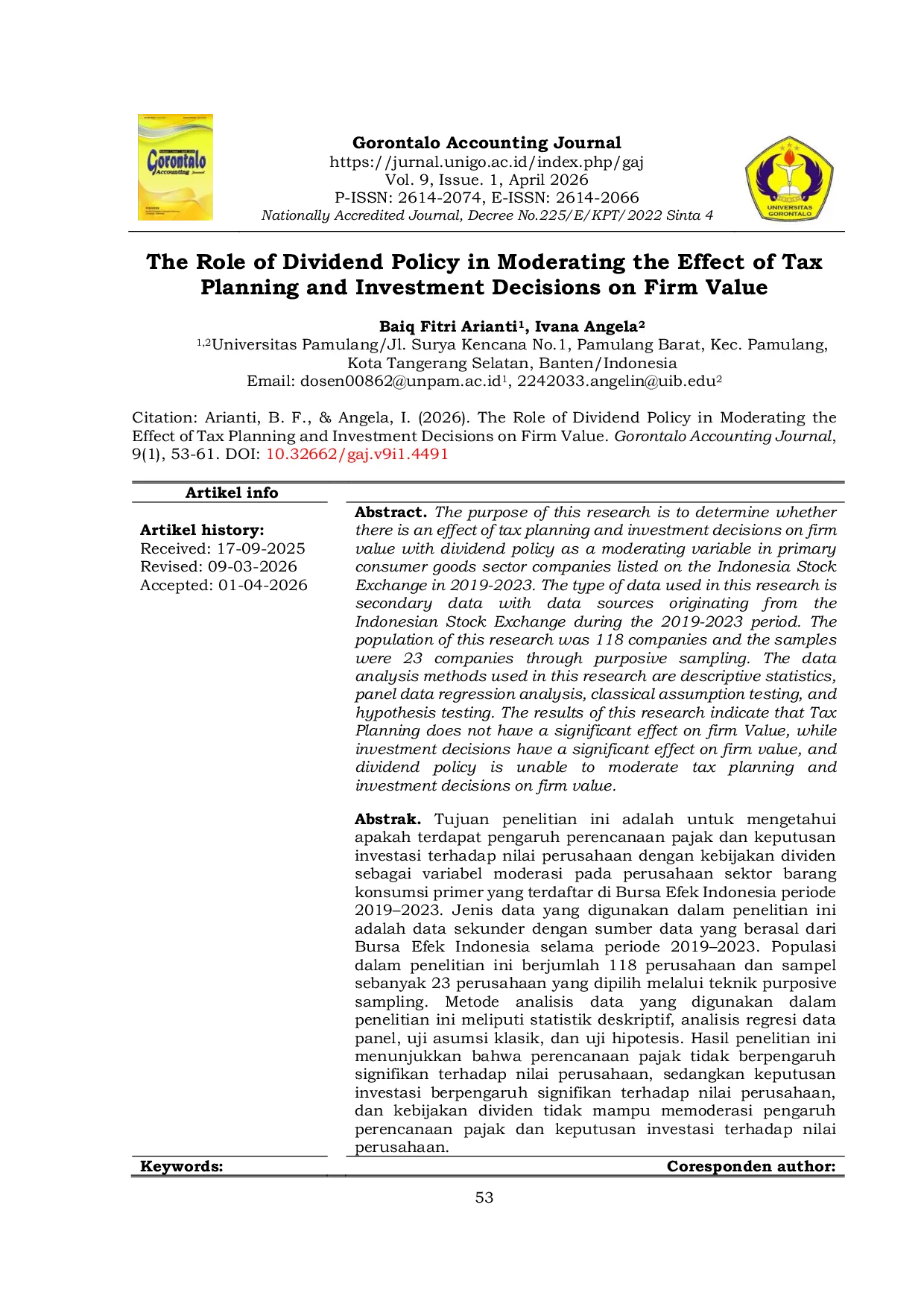 JURIS The Role of Dividend Policy in Moderating the Effect of Tax Planning and Investment Decisions on Firm Value