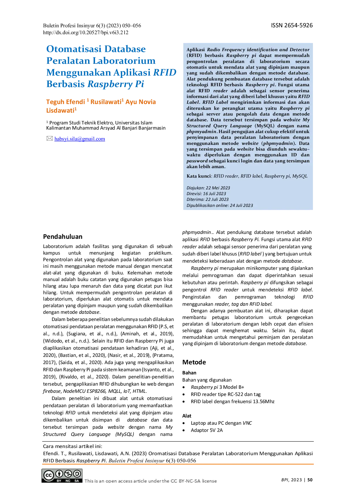 JURIS Otomatisasi Database Peralatan Laboratorium Menggunakan Aplikasi RFID Berbasis Raspberry Pi