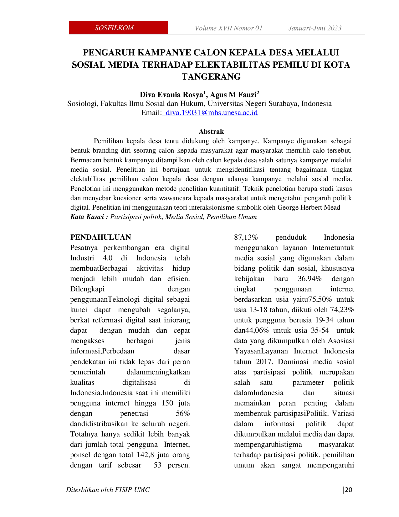 JURIS Pengaruh Kampanye Calon Kepala Desa Melalui Sosial Media Terhadap Elektabilitas Pemilu di Kota Tangerang