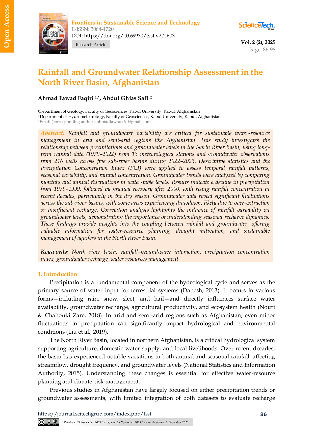JURIS Penilaian Hubungan Curah Hujan dan Air Tanah di Daerah Aliran Sungai Utara Afghanistan