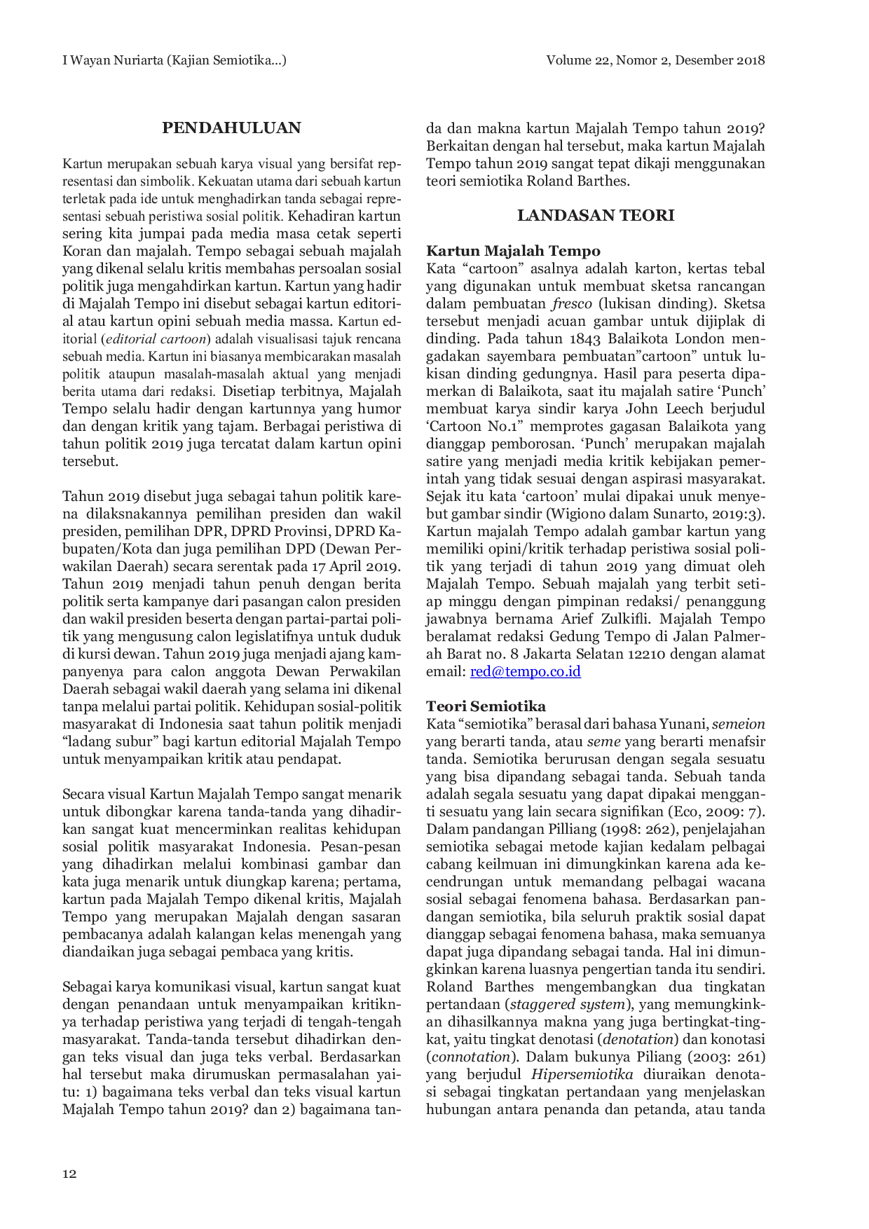 JURIS Kajian Semiotika Kartun Majalah Tempo Tahun 2019