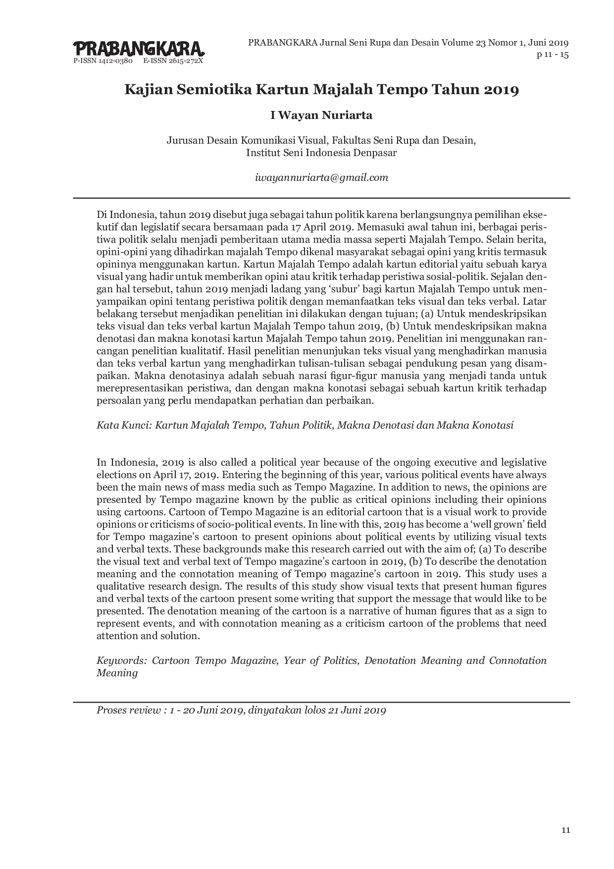 JURIS Kajian Semiotika Kartun Majalah Tempo Tahun 2019