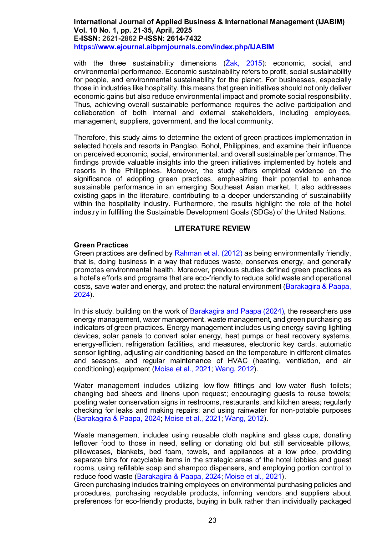 JURIS Do Green Practices Influence Perceived Sustainable Performance Empirical Evidence from Hotels and Resorts in the Philippines