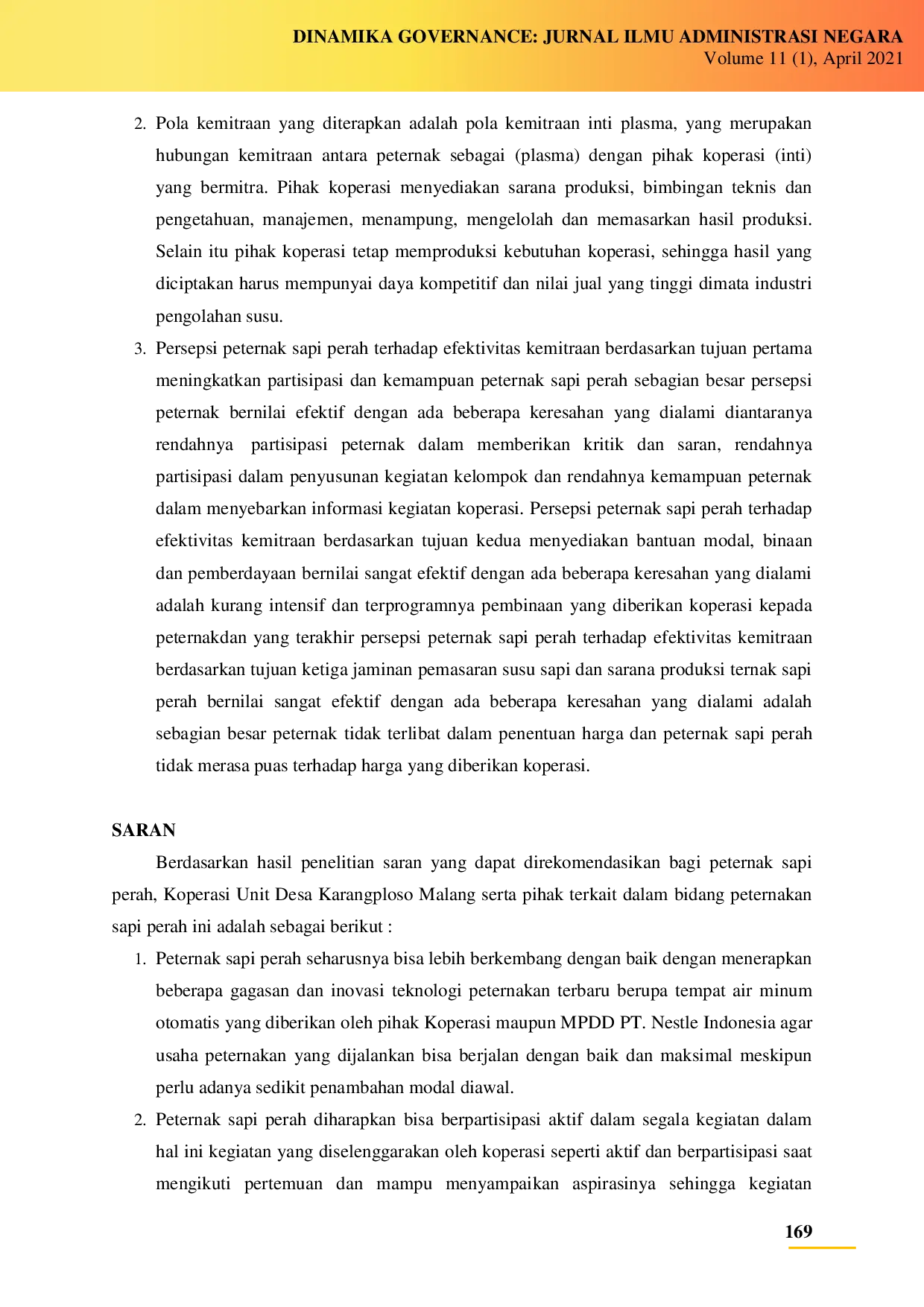 juris Efektivitas Kemitraan Peternak Sapi Perah dengan Koperasi Unit Desa Karangploso Malang