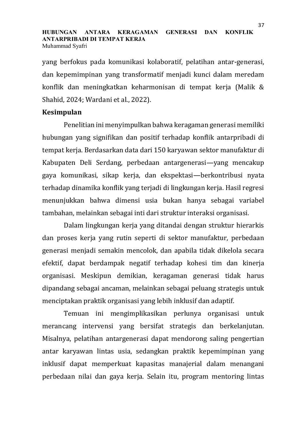 JURIS Hubungan Antara Keragaman Generasi Dan Konflik Antarpribadi Di Tempat Kerja