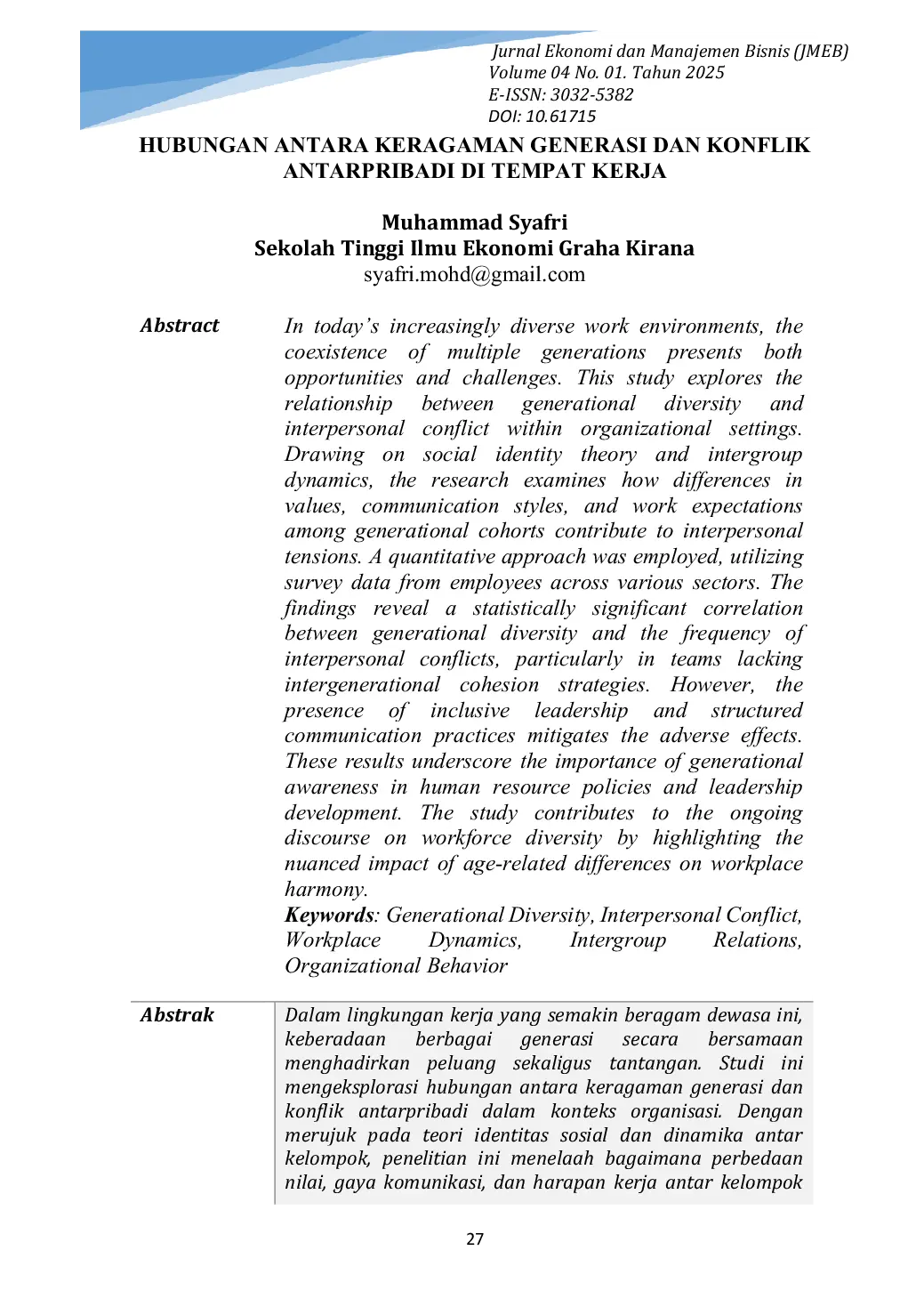 JURIS Hubungan Antara Keragaman Generasi Dan Konflik Antarpribadi Di Tempat Kerja