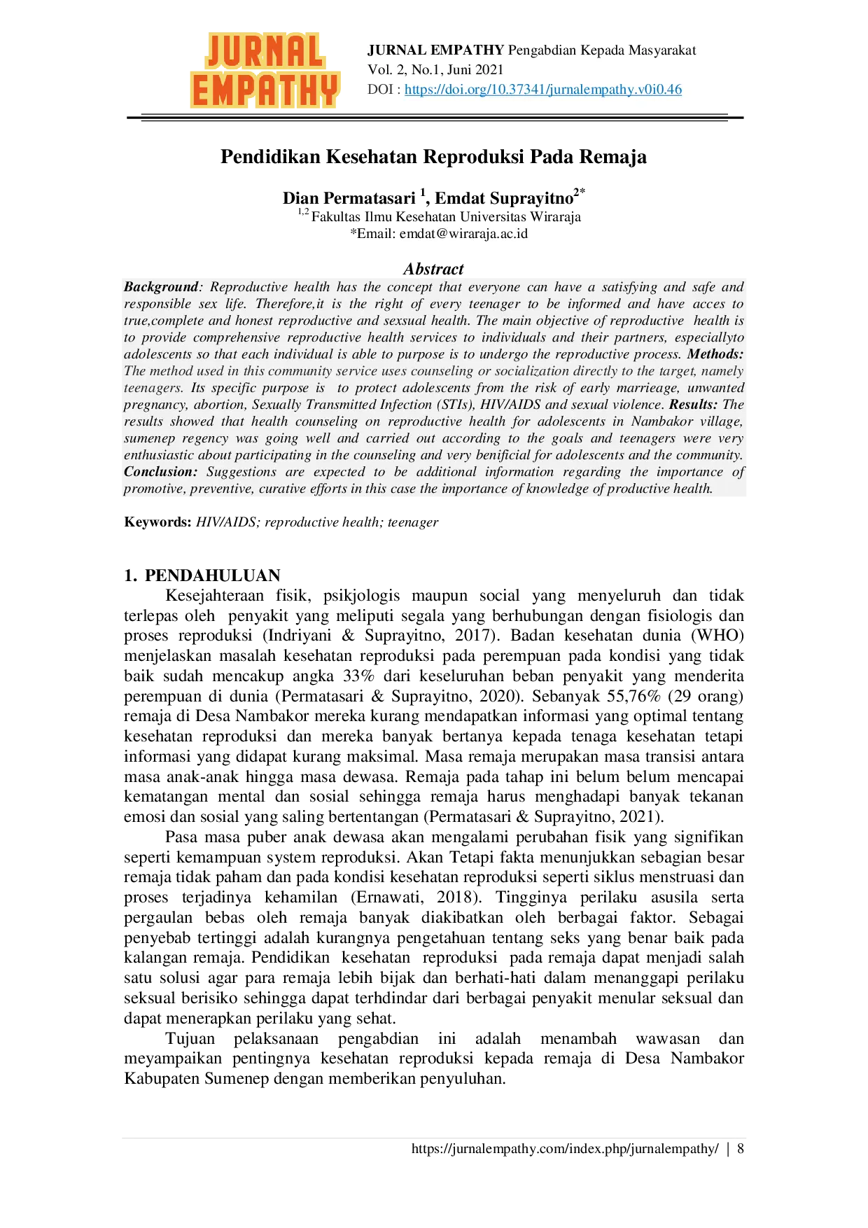 JURIS Pendidikan Kesehatan Reproduksi pada Remaja