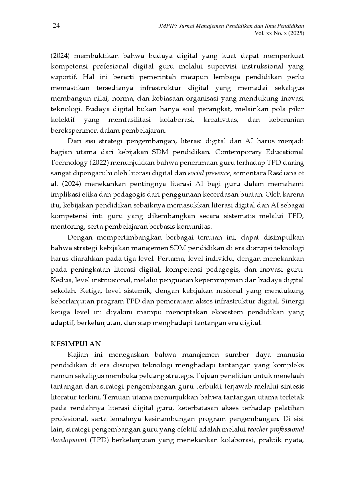 JURIS Manajemen Sumber Daya Manusia Pendidikan di Era Disrupsi Teknologi Tantangan dan Strategi Pengembangan Guru