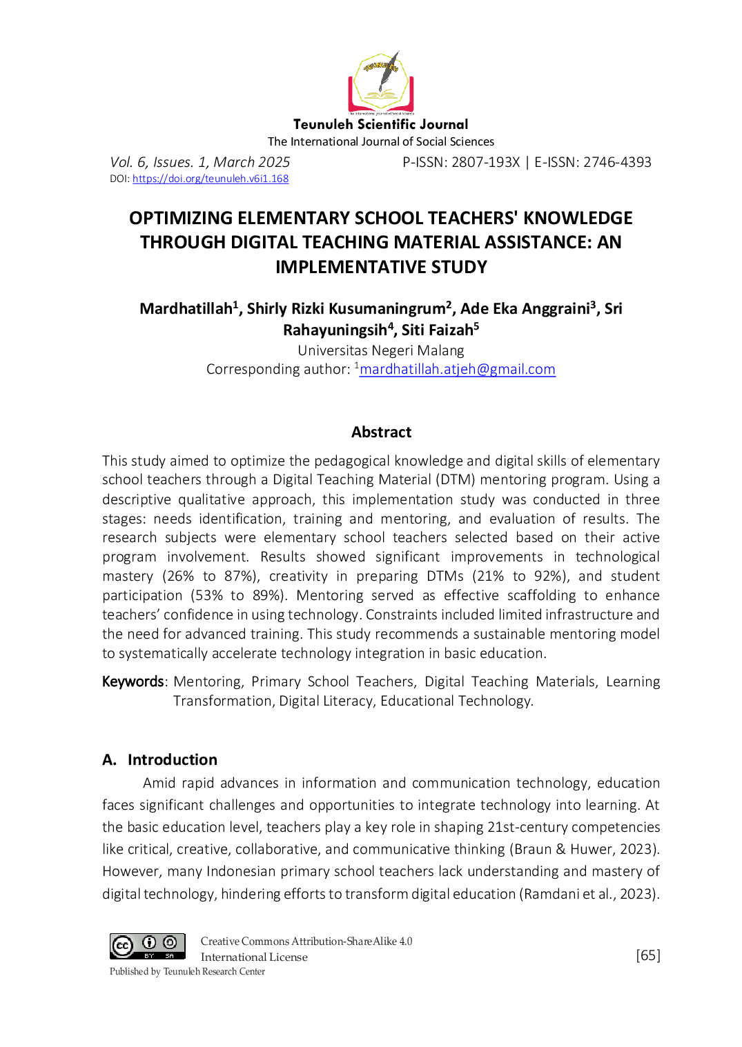JURIS Optimizing Elementary School Teachers Knowledge Through Digital Teaching Material Assistance
