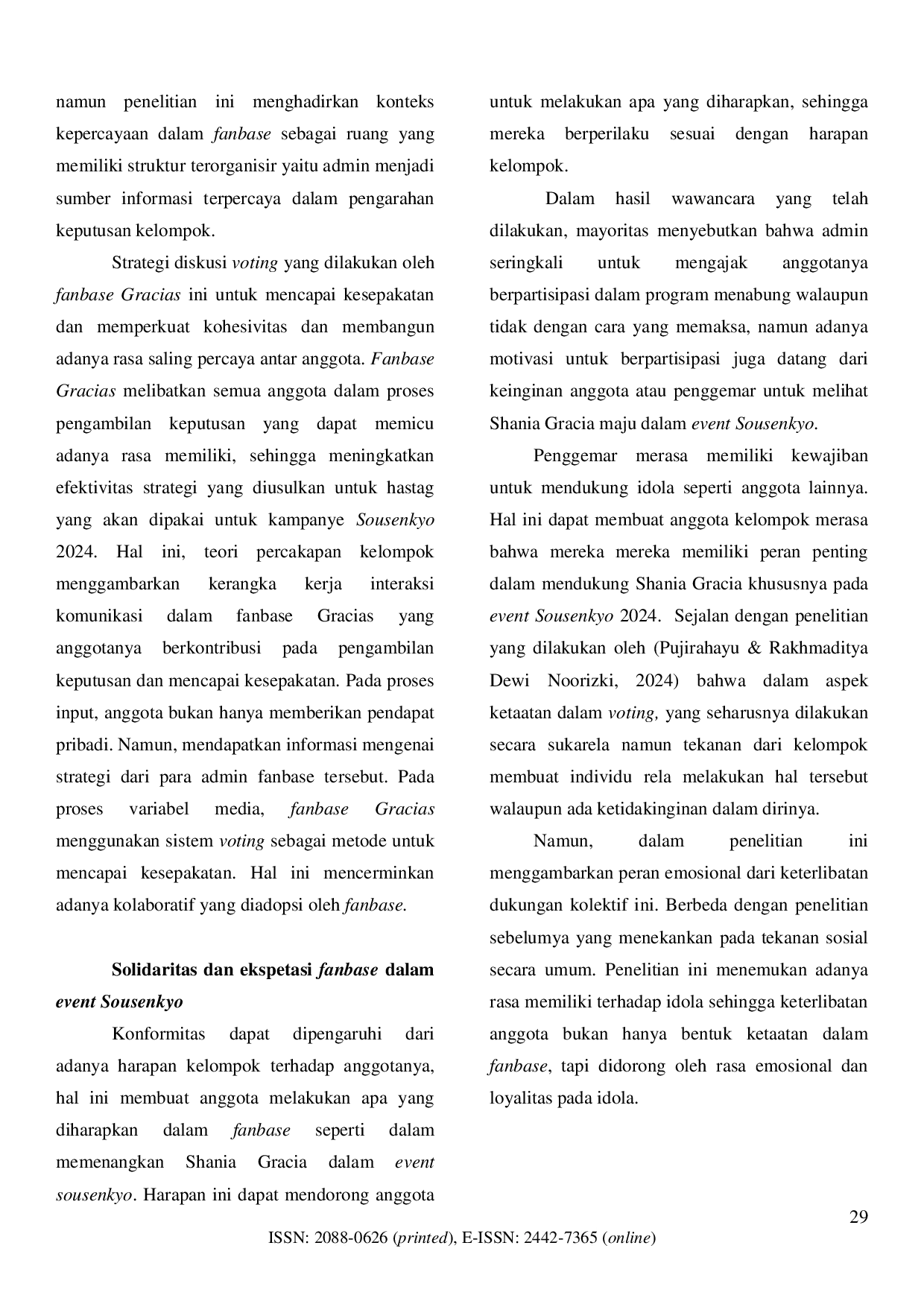 JURIS Komunikasi Kelompok Fanbase Konformitas Dalam Mendukung Idola Pada Event Sousenkyo 2024