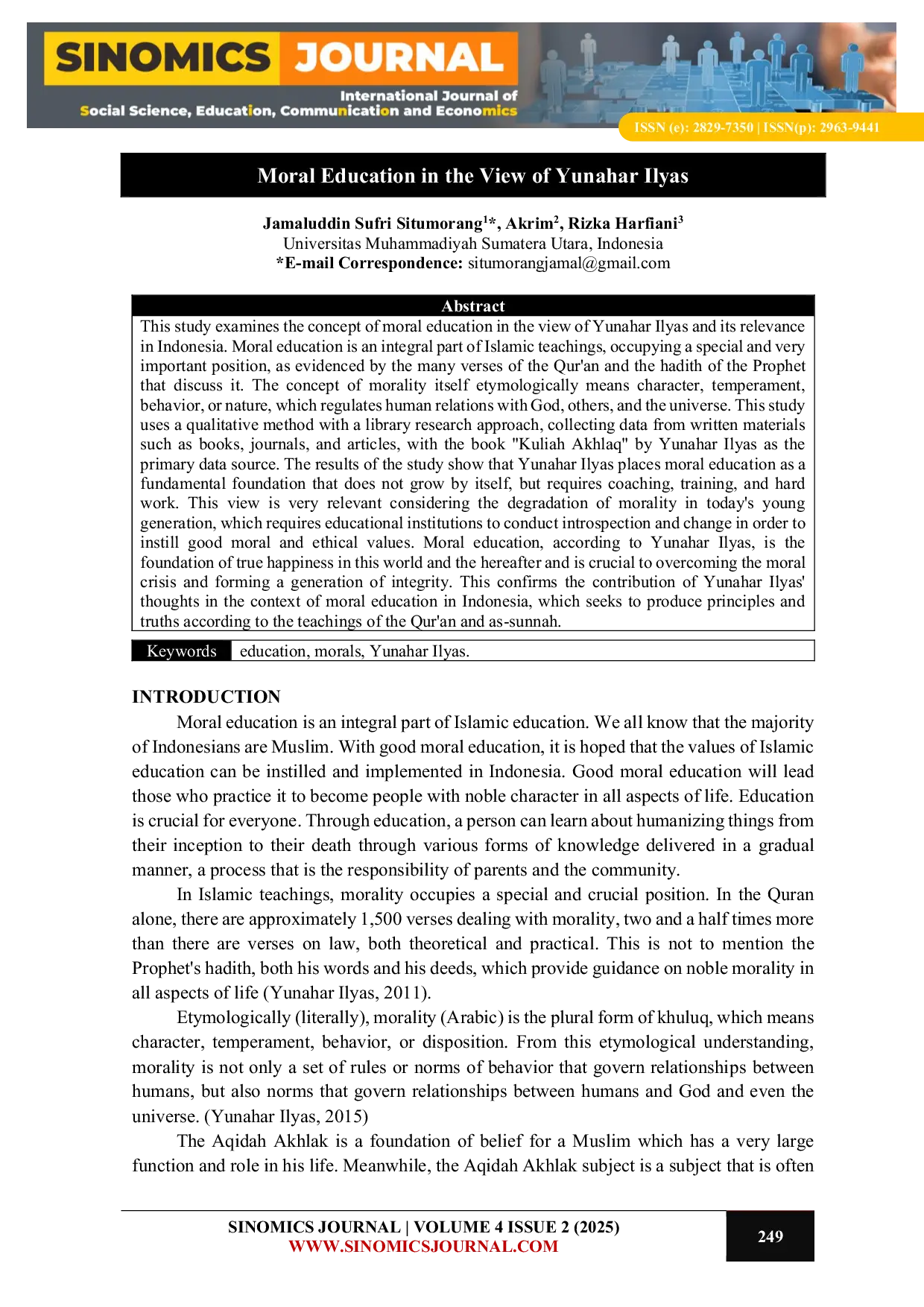 JURIS Moral Education in the View of Yunahar Ilyas