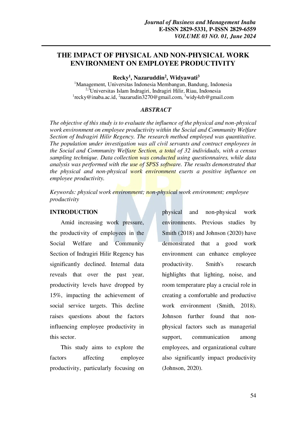 JURIS The Impact of Physical And Non Physical Work Environment On Employee Productivity