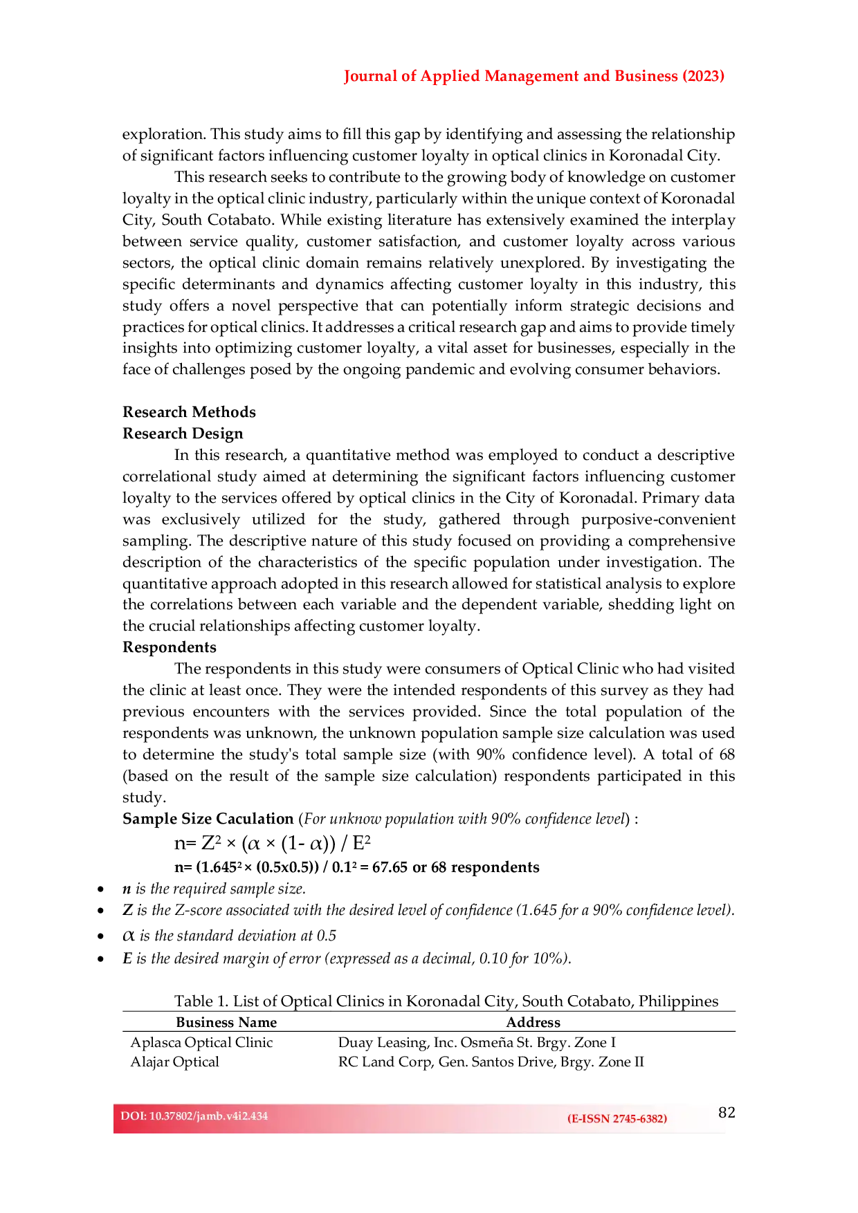 JURIS Factors Influencing Customer Loyalty Among Optical Clinics in The City of Koronadal South Cotabato Philippines
