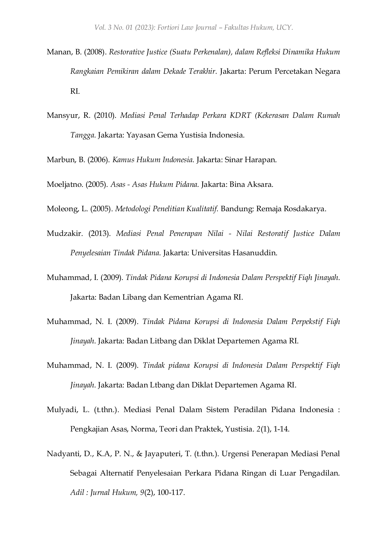 JURIS Peran Mediasi Penal Dalam Penyelesaian Tindak Pidana Lalu Lintas