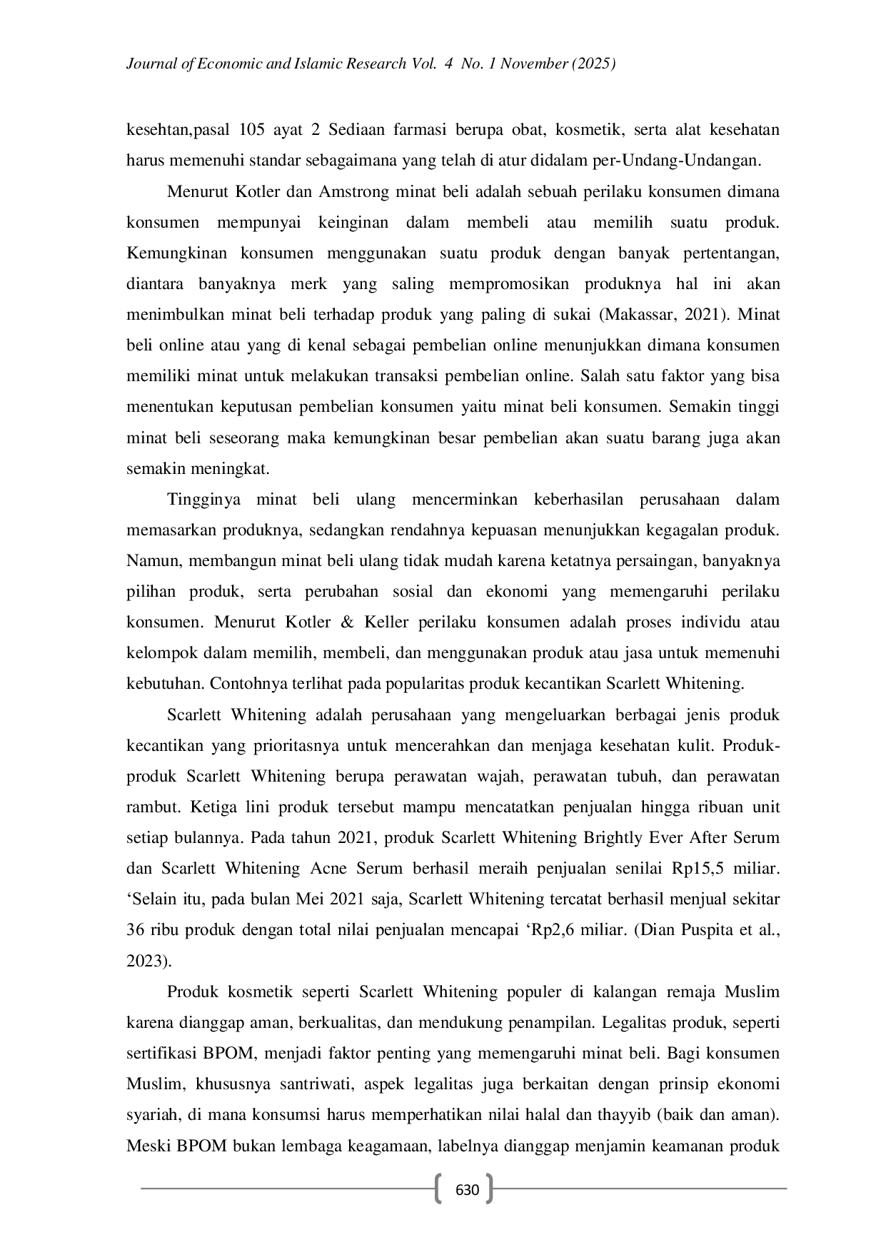 JURIS Pengaruh Legalitas BPOM terhadap Minat Beli Produk Kosmetik Scarlett Whitening Persepektif Ekonomi Syariah
