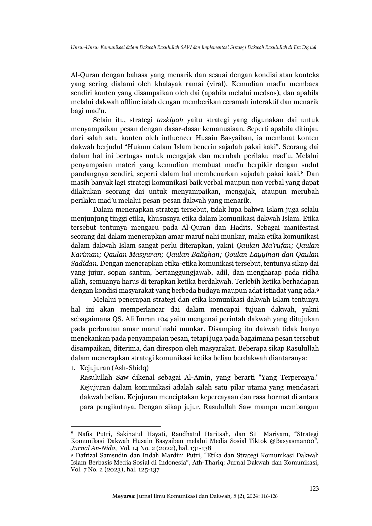 JURIS Unsur Unsur Komunikasi dalam Dakwah Rasulullah SAW dan Implementasi Strategi Dakwah Rasulullah di Era Digital