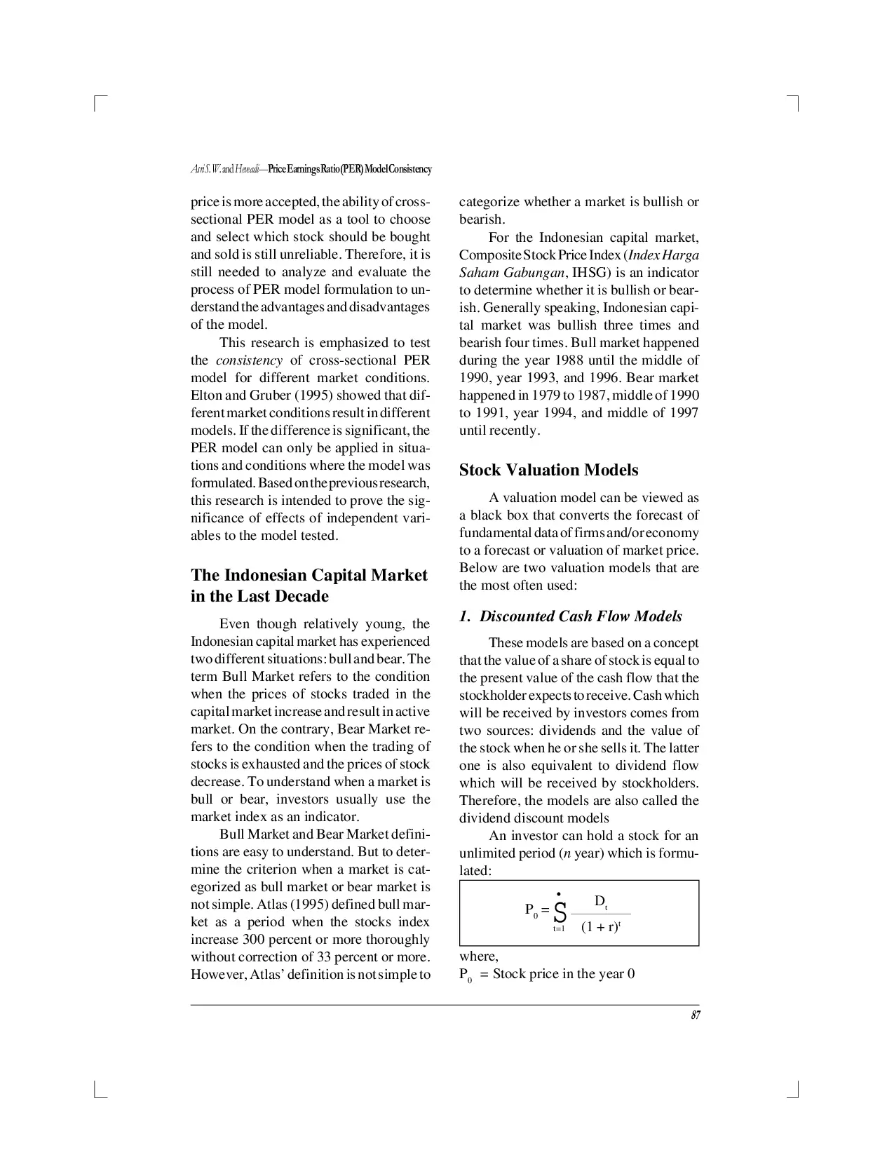 juris Price Earnings Ratio Per Model Consistency Evidence From Jakarta Stock Exchange