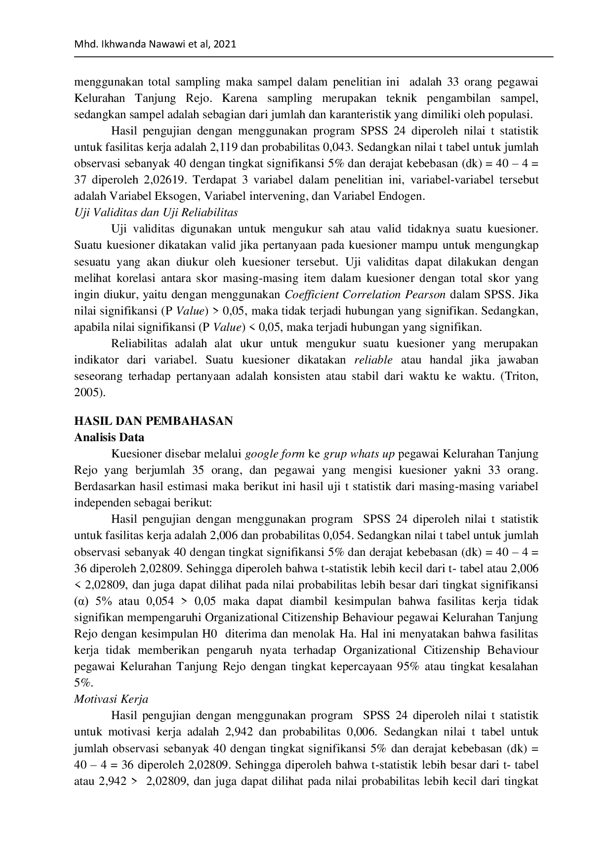 JURIS Pengaruh Fasilitas Kerja Terhadap Motivasi Kerja Pegawai Kelurahan