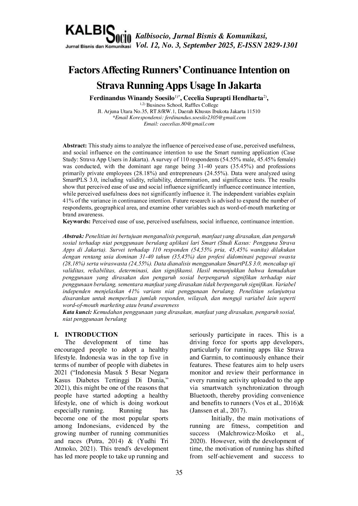 JURIS Factors Affecting Runners Continuance Intention on Strava Running Apps Usage In Jakarta