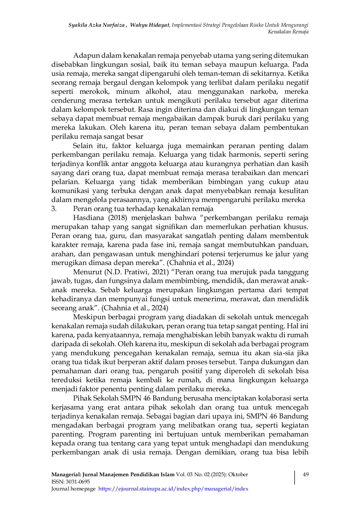 JURIS Implementasi Strategi Pengelolaan Risiko Untuk Mengurangi Kenakalan Remaja